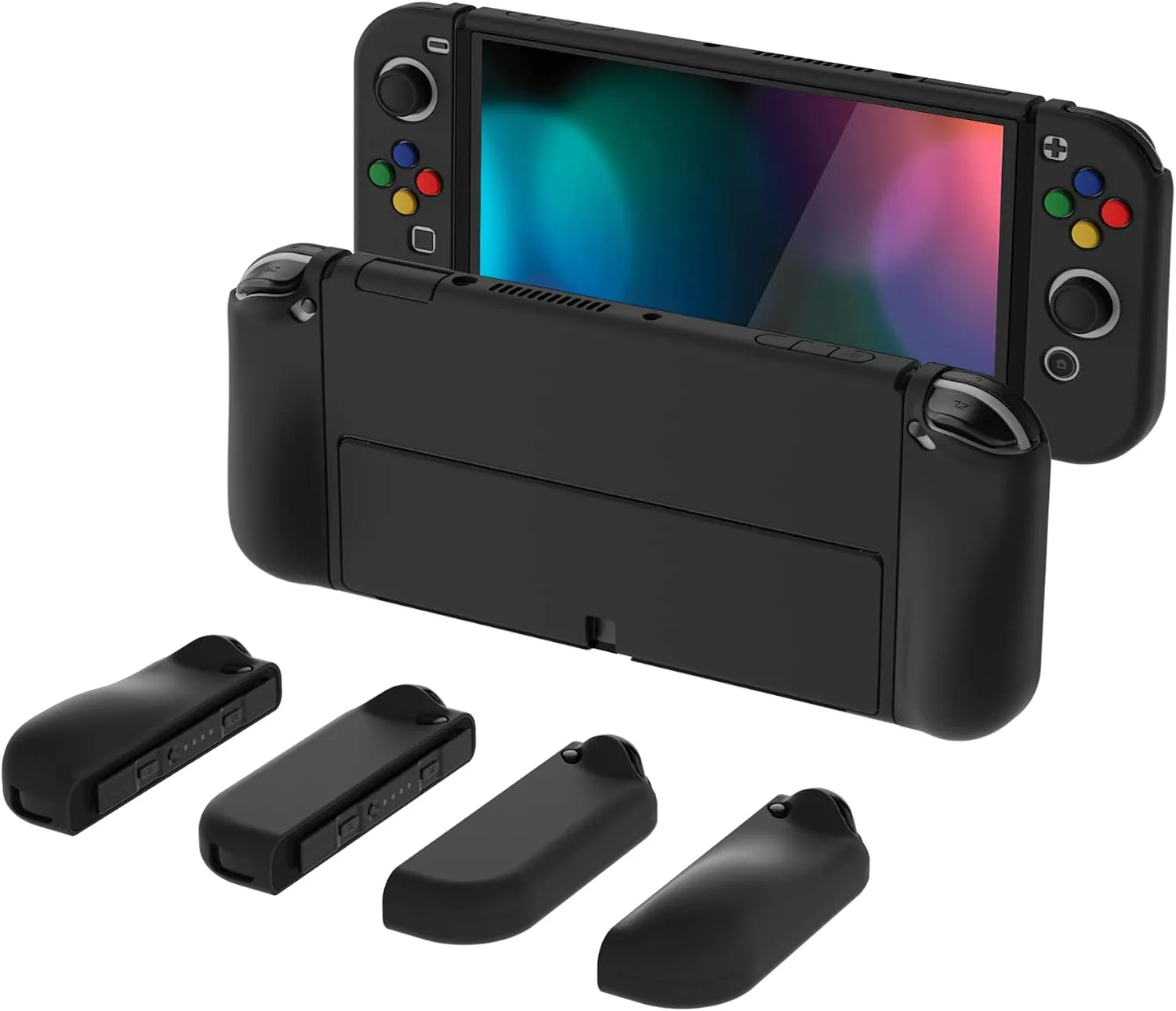PlayVital AlterGrips Protective Slim Case for Nintendo Switch OLED, Ergonomic Grip Cover for Joycon, Dockable Hard Shell for Switch OLED w/Thumb Grip Caps & Button Caps