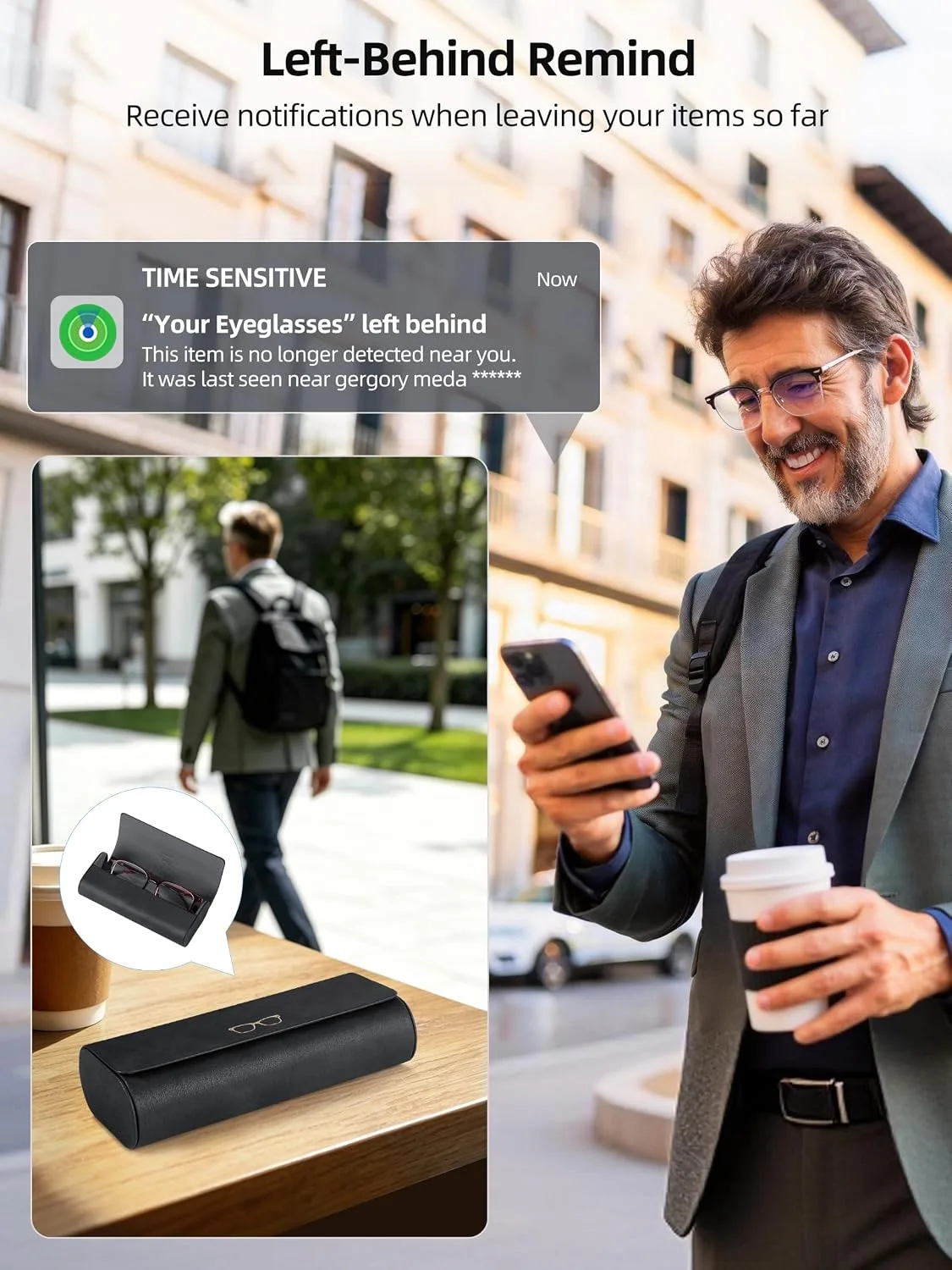 ExtreLife Smart Glasses Case, Works with Apple Find My, Rechargeable
