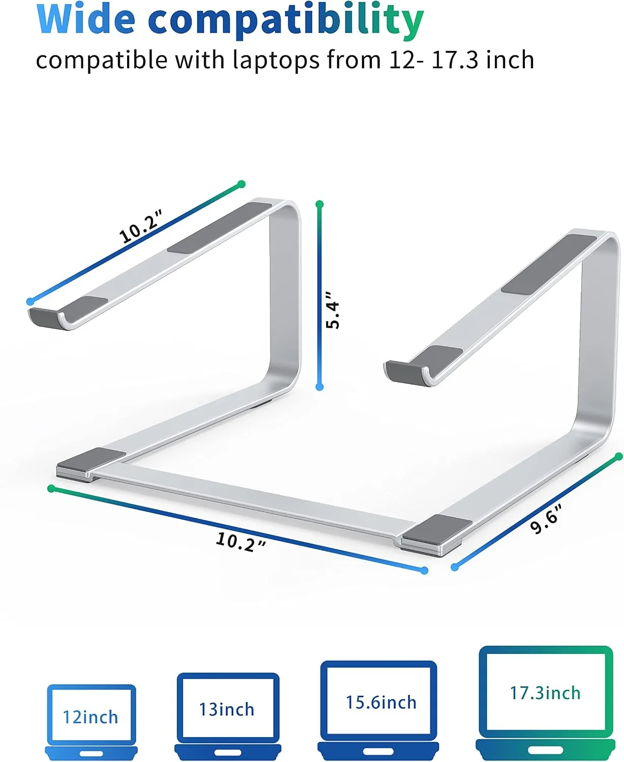 SOUNDANCE Laptop Stand for Desk, Metal Riser, Fits 12-17.3 Inch, Silver