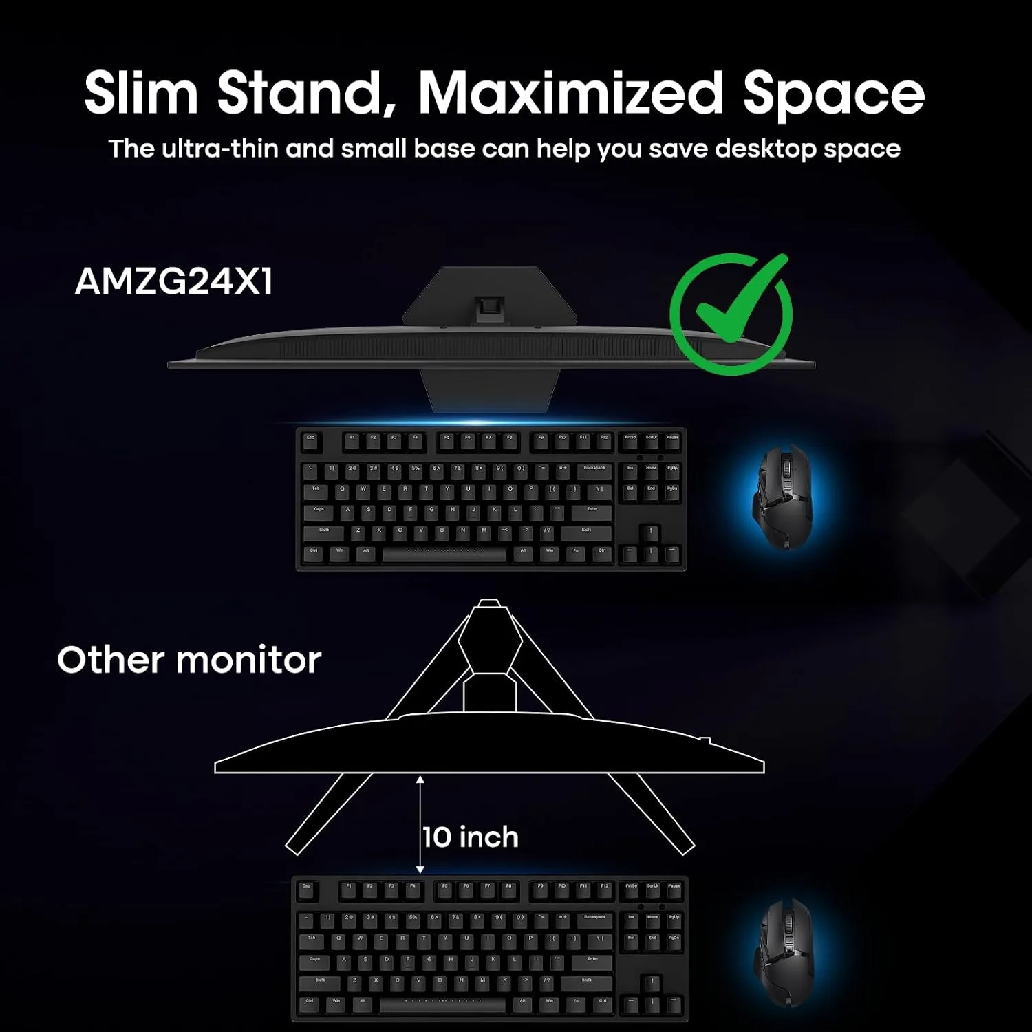 Amzfast 24 Inch Gaming Monitor 200Hz FHD 1080p Computer Monitor, 1ms Adaptive Sync, 3000:1, 129% sRGB, HDR Display, Eye Care, VESA 75x75, Metal Stand, HDMI 2.0 | DP 1.4, AMZG24X1
