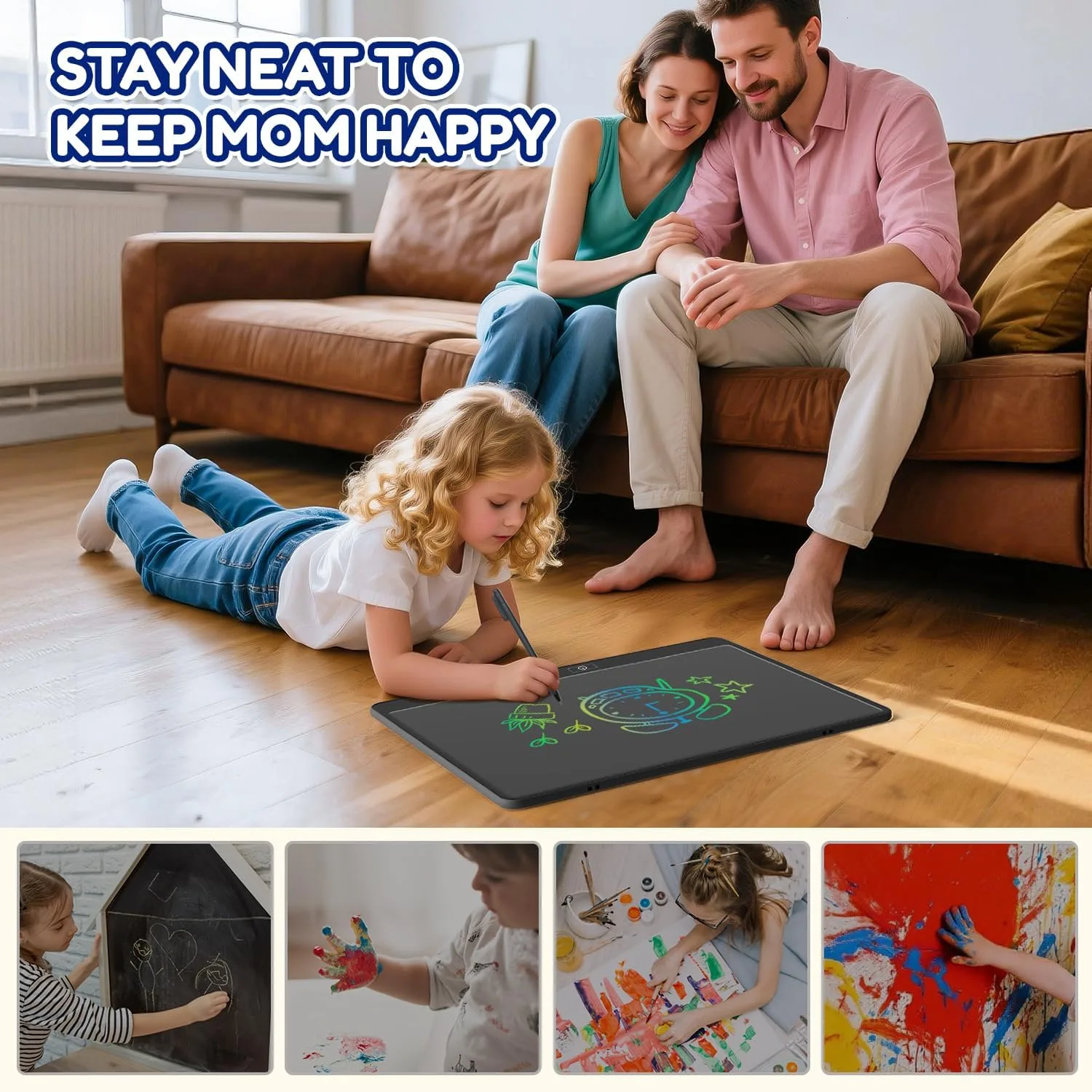 16 Inch LCD Writing Tablet for Kids, Reusable Portable Drawing Board, Black