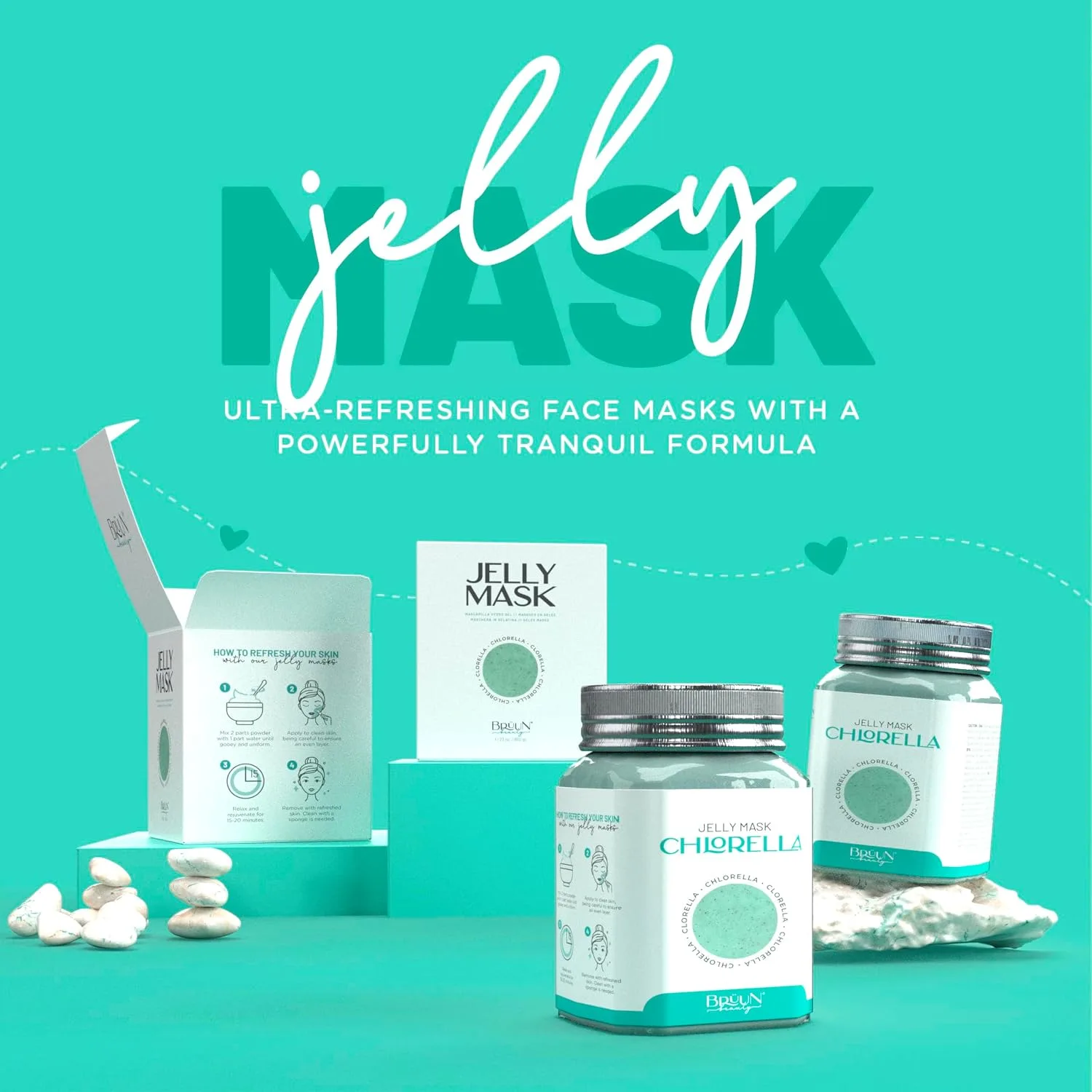 BRÜUN Jelly Mask Jar Chlorella Peel-Off Face Care Rubber Mask - A 23 fl oz Skin Care Moisturizing Gel Mask Jar Spa Set for Men, Women and Adults on Formal Gatherings and Events