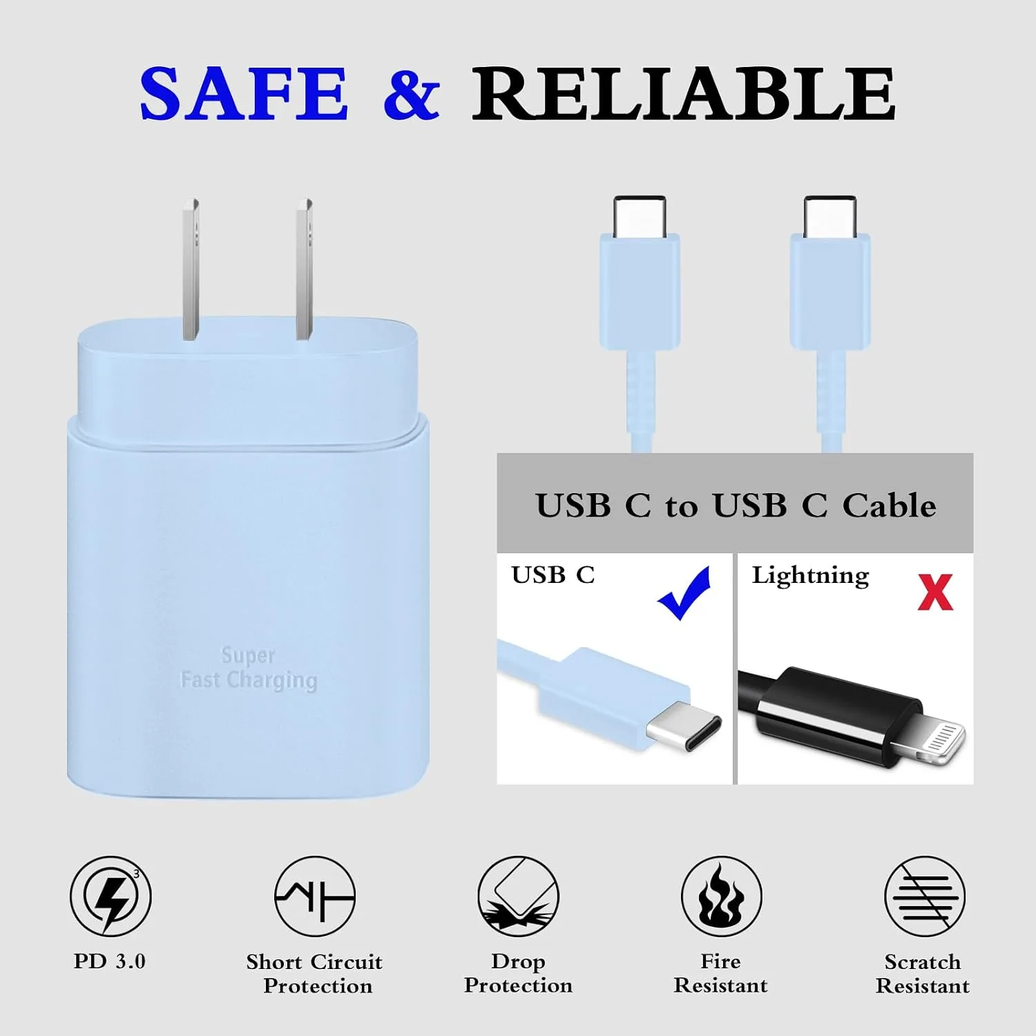 Type C Charger Fast Charging 2-Pack 25W Long 6FT USB C Cable