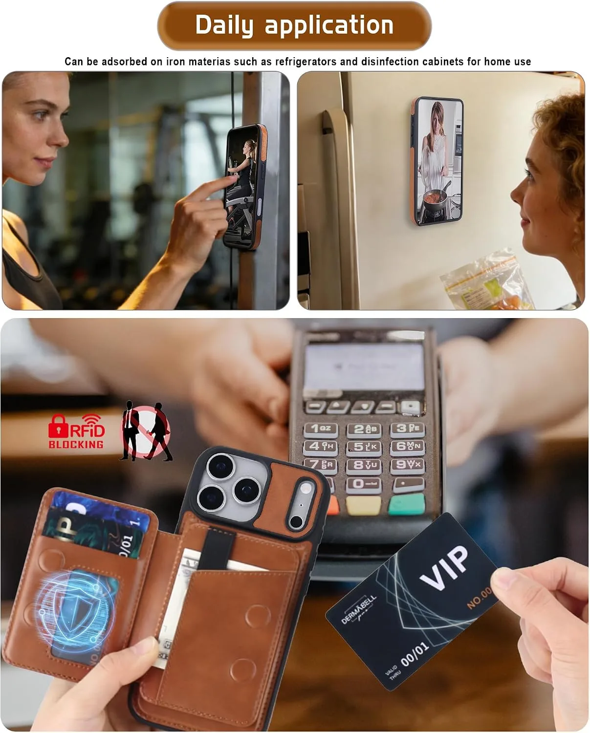 Magnetic Detachable Wallet Case for iPhone 18/17 Pro Max with Kickstand,2-in-1 MagSafe Compatible RFID Blocking Card Holder,Slim PU Leather Cover Brown