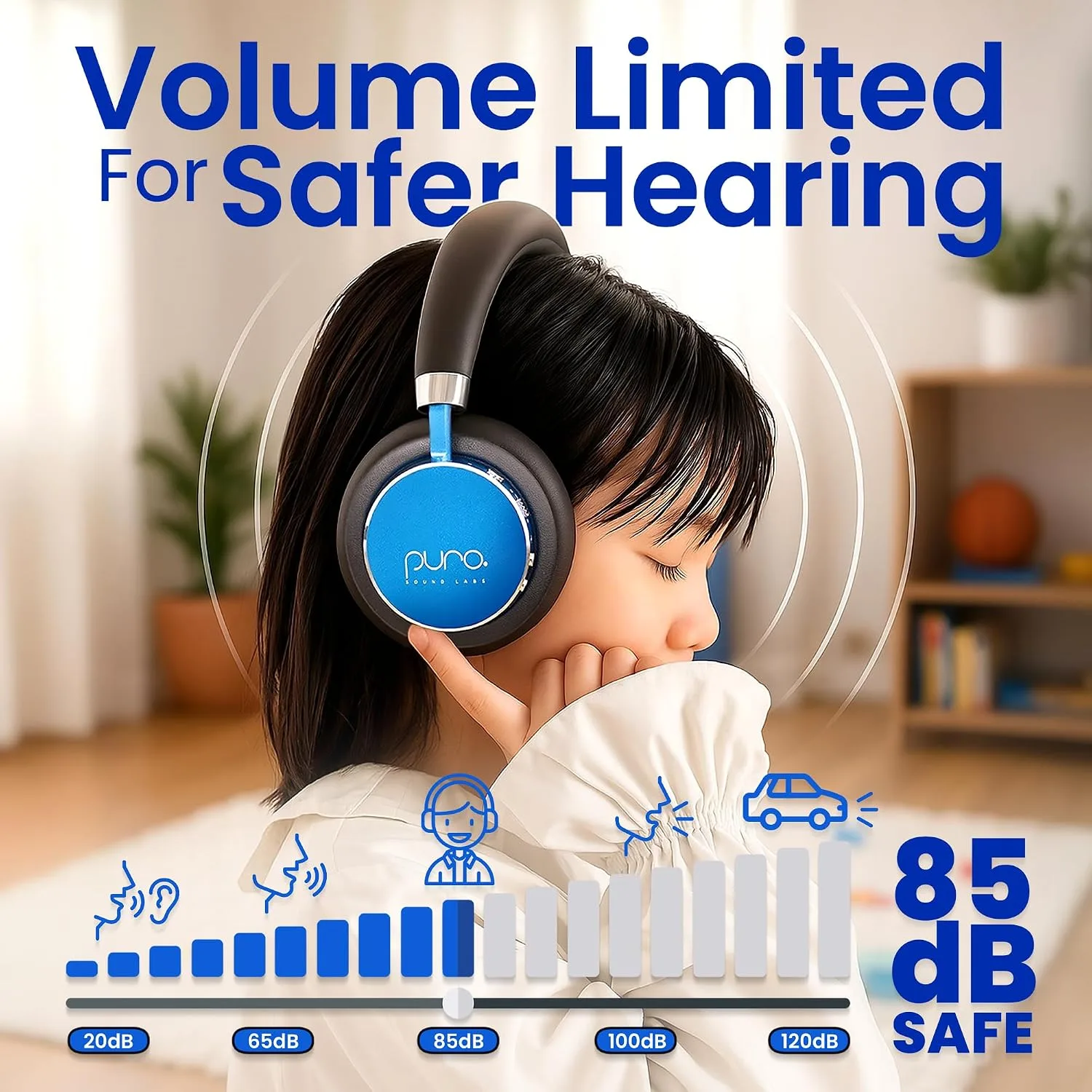 Puro Sound Labs - Kids Headphones, Volume-Limiting 85dB, BT2200 Plus, Blue