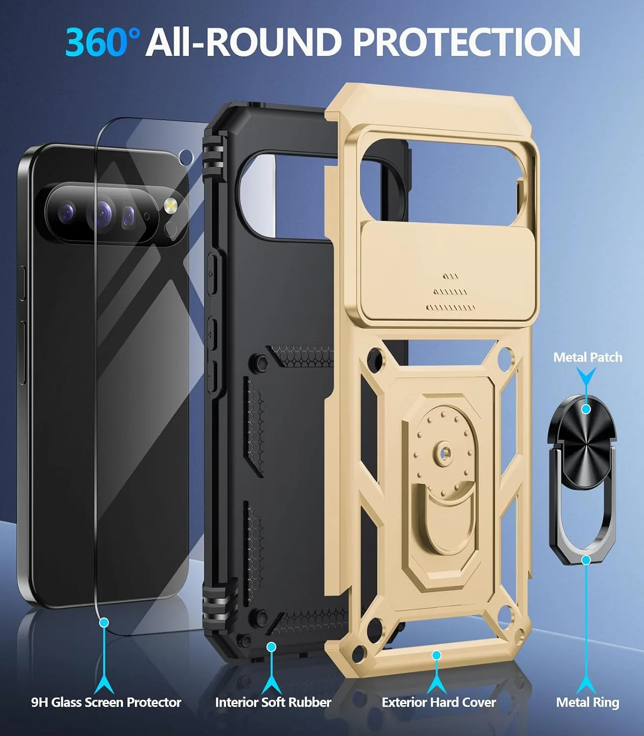 Taisairu for Google Pixel 11 Pro XL Case with Screen Protector,Gold