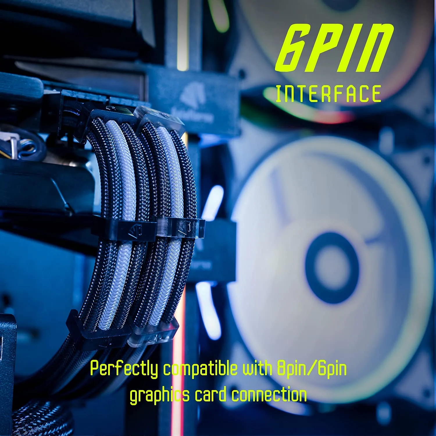 AsiaHorse Upgraded 16AWG PSU Cable Extension Sleeved Custom Mod GPU PC Power Supply Soft Braided Cables with Two Color Comb Kit 24P/8P to 6+2P/8P to 4+4P 30CM