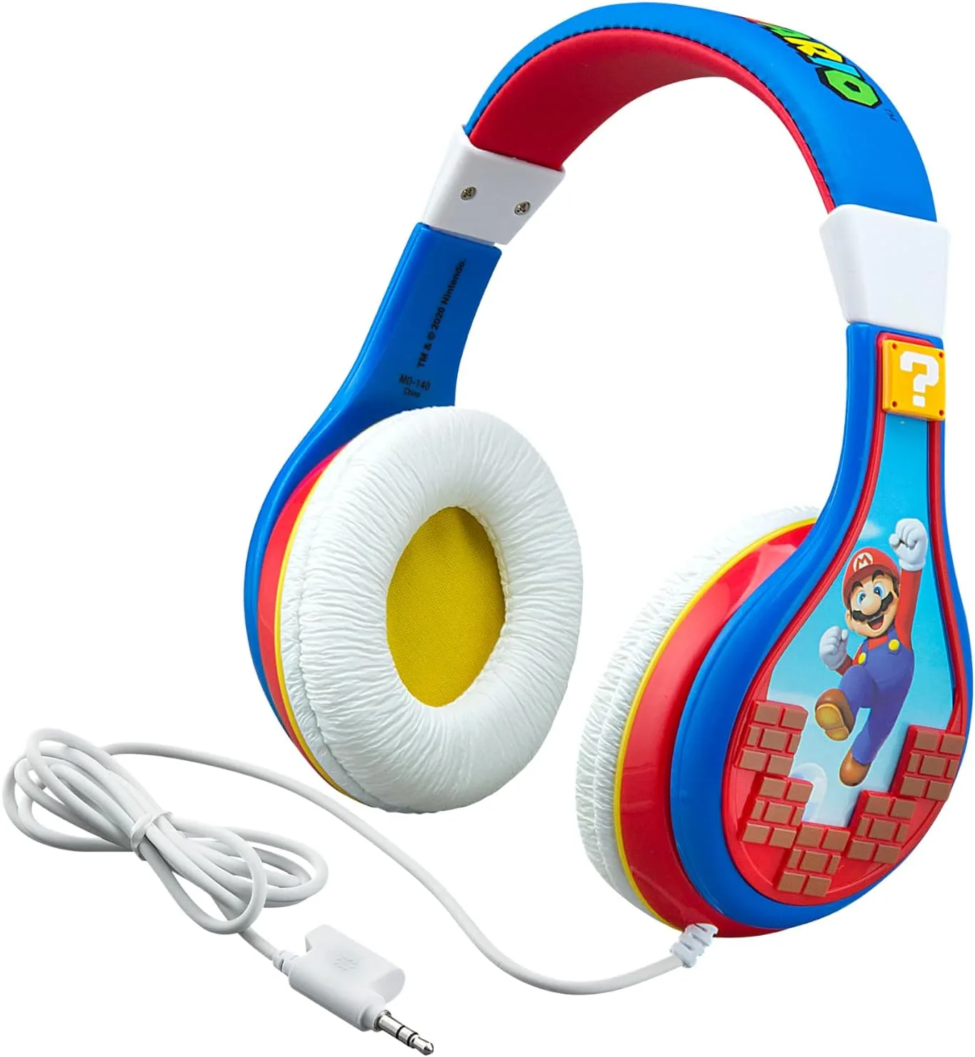 eKids Super Mario Kids Headphones, Adjustable Headband, Stereo Sound, 3.5Mm Jack, Wired Headphones for Kids, Tangle-Free, Volume Control, Childrens Headphones Over Ear for School Home, Travel