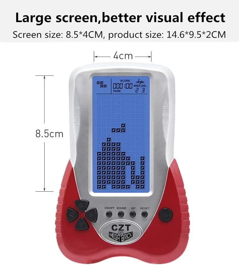 CZT Retro Brick Game Console Big Blue Backlight Screen Built-in 23 Games Tank Battle/Racing Can Plug Headphone Nostalgic Puzzle Pocket Handheld Porable Machine Children's Toys (Red)