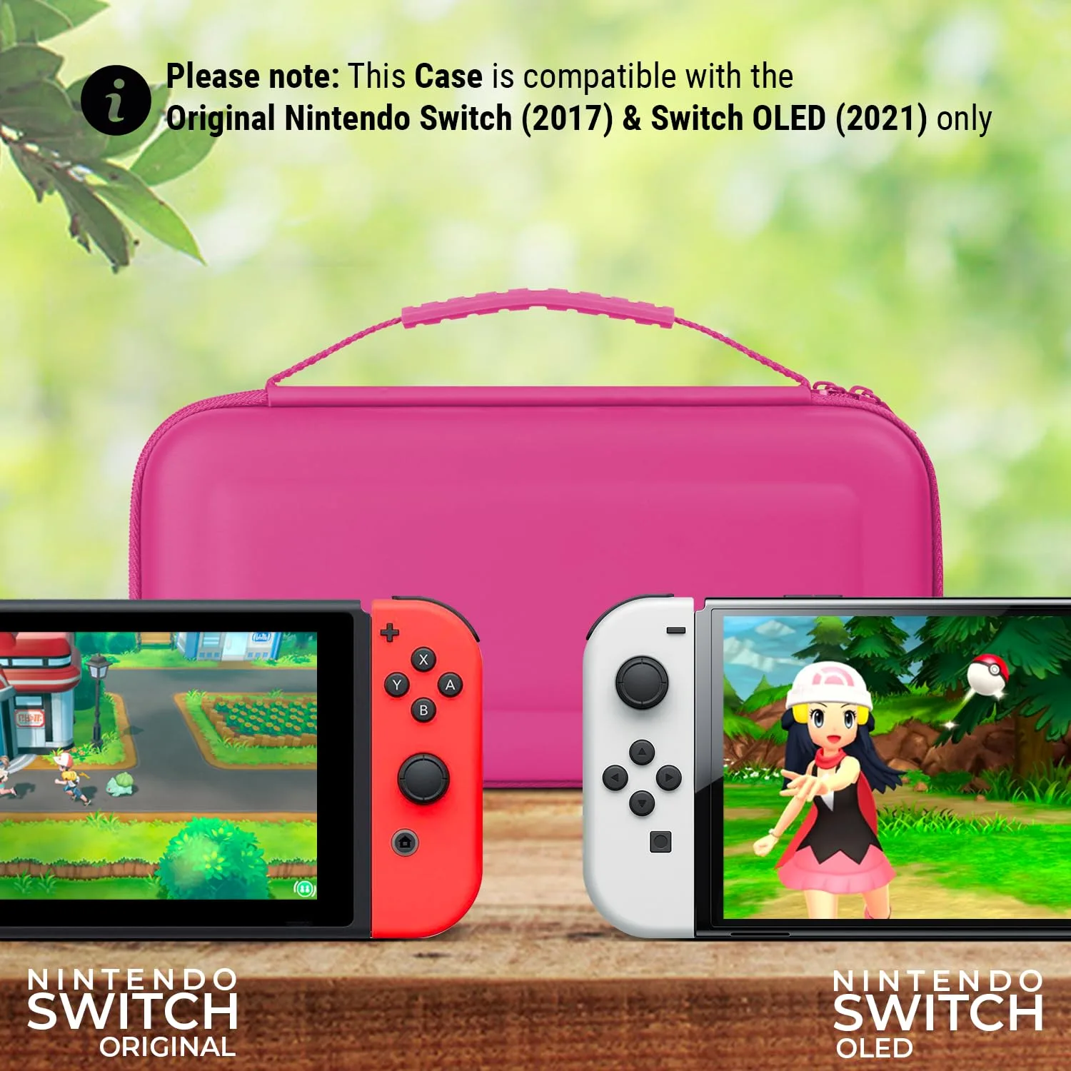 Orzly Carry Case Compatible with Nintendo Switch and New Switch OLED Console - Pink Protective Hard Portable Travel Carry Case Shell Pouch with Pockets for Accessories and Games