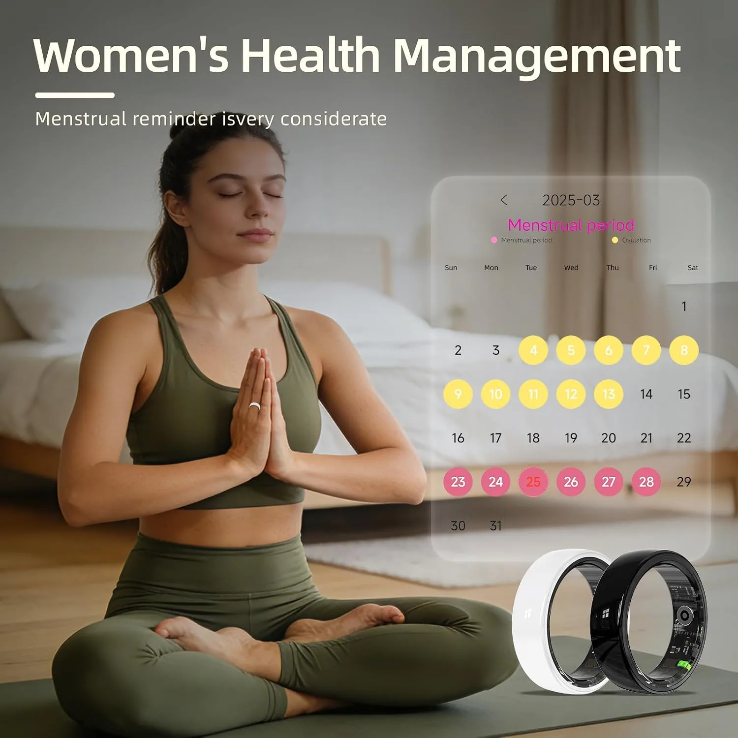 Smart Ring, Ceramics Fitness Tracker & Health Monitoring Ring with Heart Rate Sleep Tracking, Multi-Sport Activity Tracker, 5ATM Waterproof, iOS Android Compatible (White, 9)