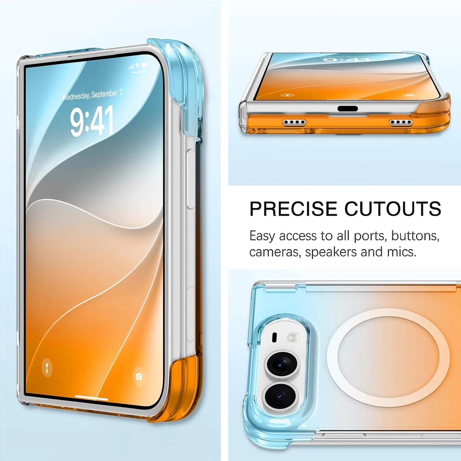 tharlet Magnetic Case Fit for iPhone Duo, Anti Yellowing, Orange Blue