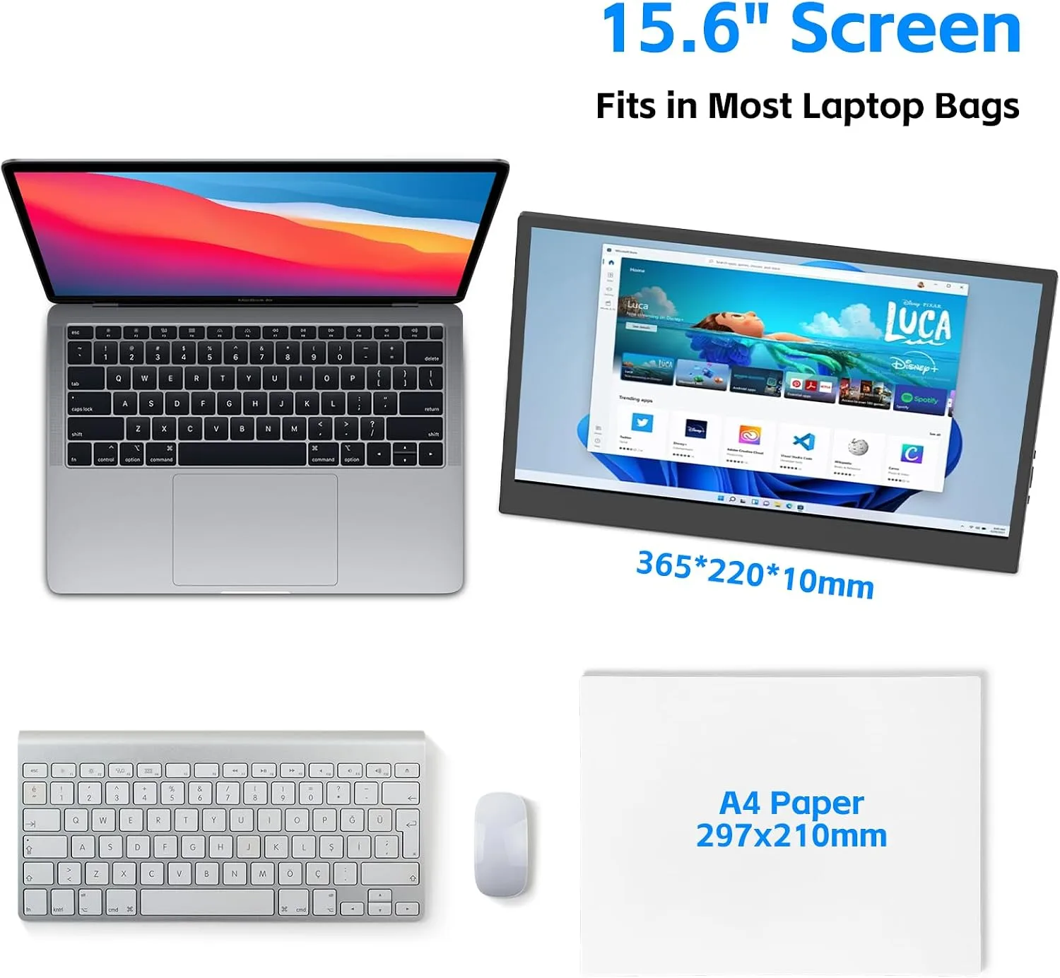 15.6” Portable Monitor, Slim Travel Monitor USB-C HDMI Second Screen