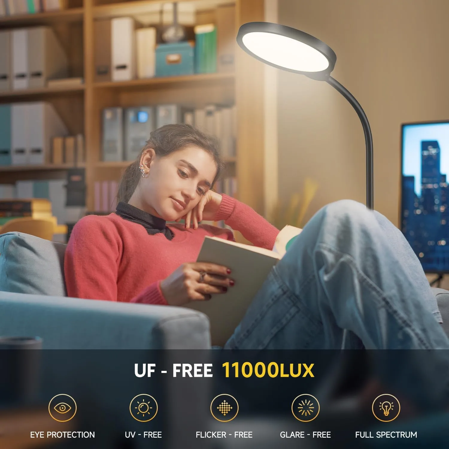 Morfone Light Therapy Lamp, 11000 Lux Sunlight Lamp with Adjustable Height