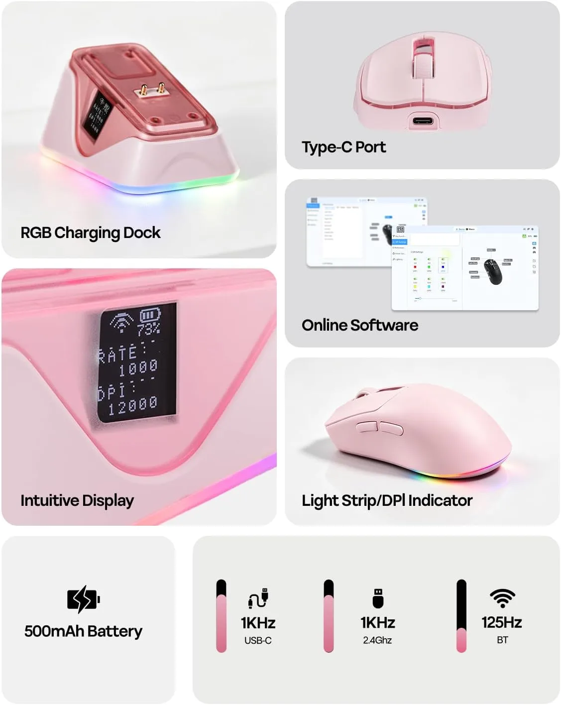 EPOMAKER NEX Lite Wireless Gaming Mouse w/Screens & RGB Charging Dock