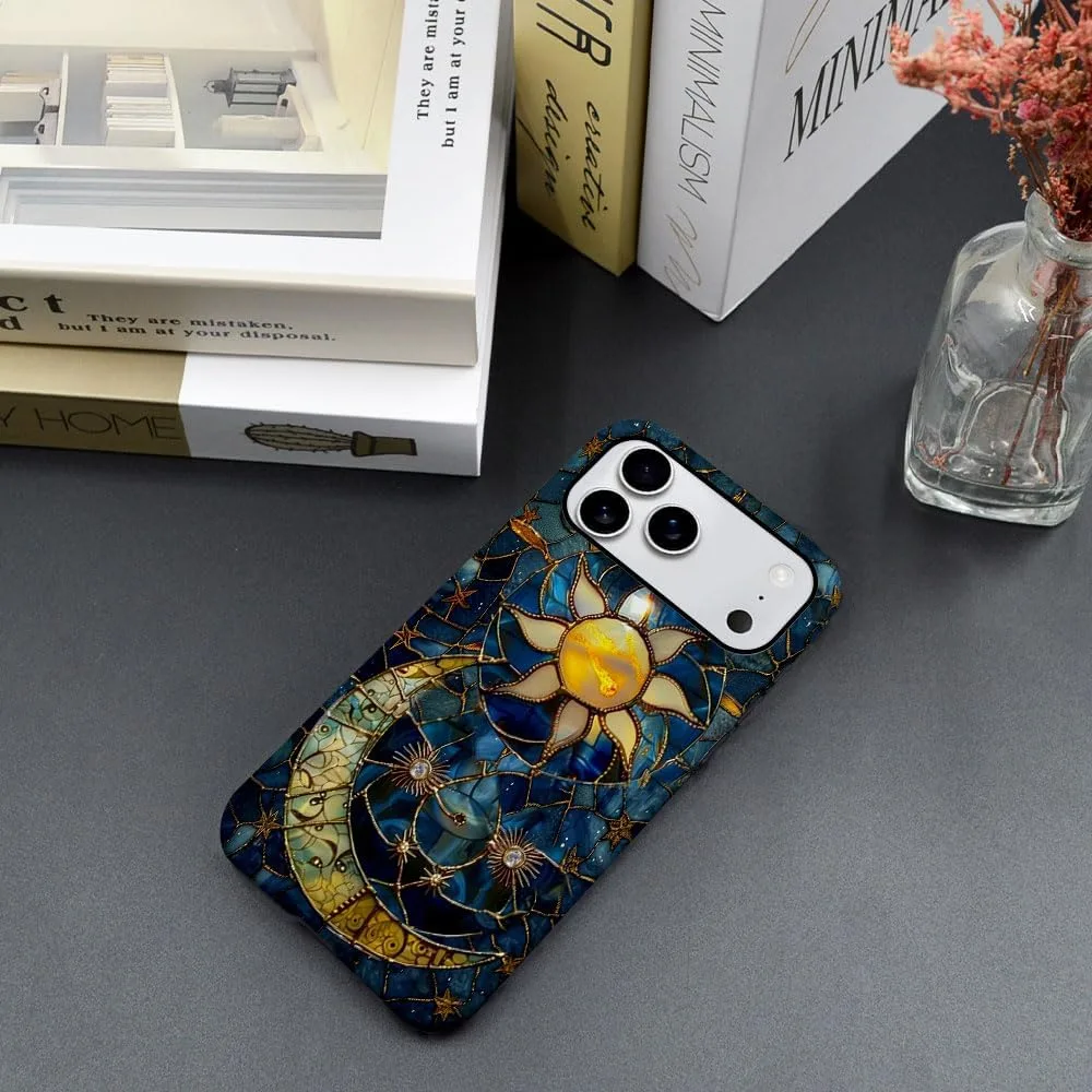 Case Compatible with iPhone 18 Pro Max/iPhone 17 Pro Max,Fall Prevention Hybrid 2-Layer Hard Shell Phone Cover for Girls Boys,Sun Moon Celestial Glass
