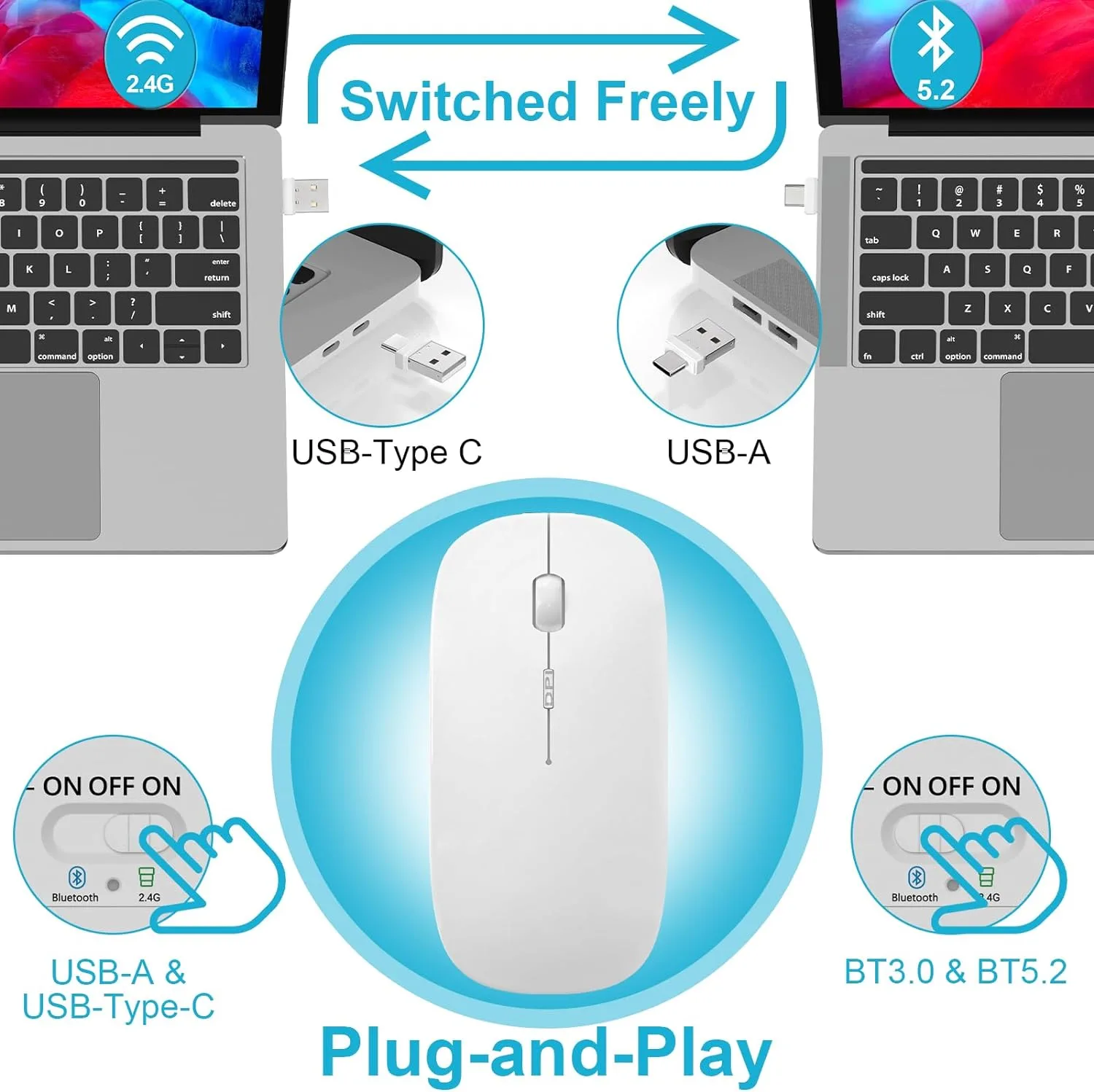 Mouse for MacBook Wireless Bluetooth Mice Laptop Mac Pro PC iPad Dual Mode