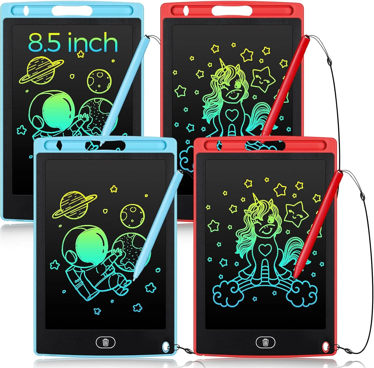 Zonon 4 Pcs LCD Writing Tablet for Kid, Light Blue, Light Red, White, Black