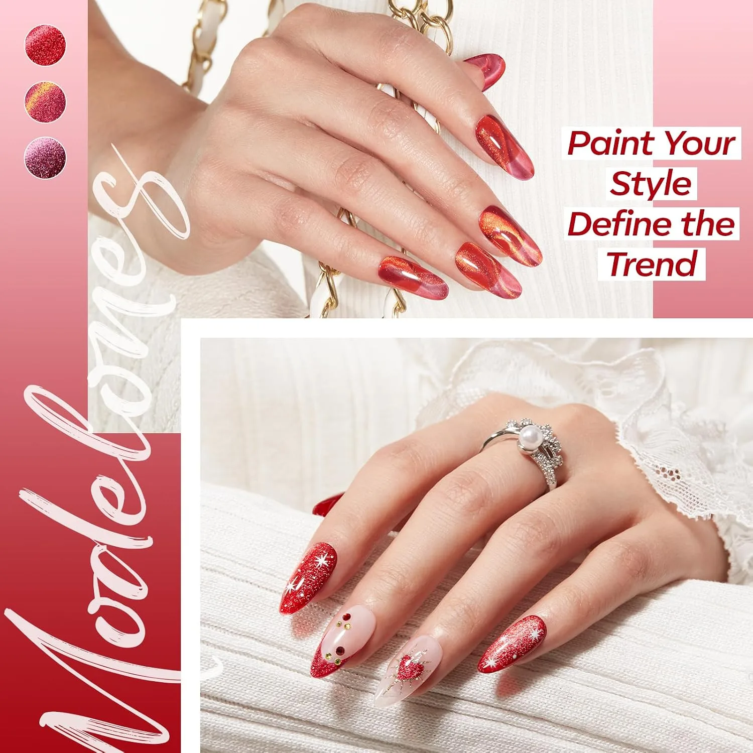 modelones Cat Eye Gel Nail Polish Set Glitter 6Colors Burgundy Red Sparkle