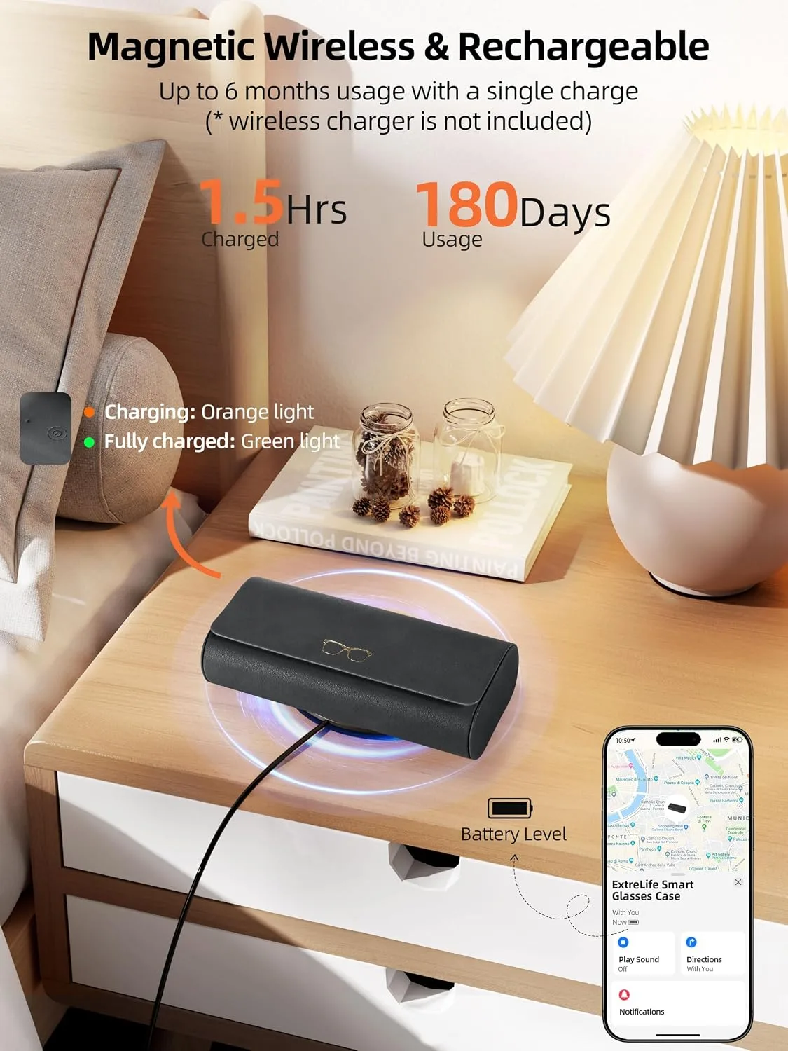 ExtreLife Smart Glasses Case, Works with Apple Find My, Rechargeable