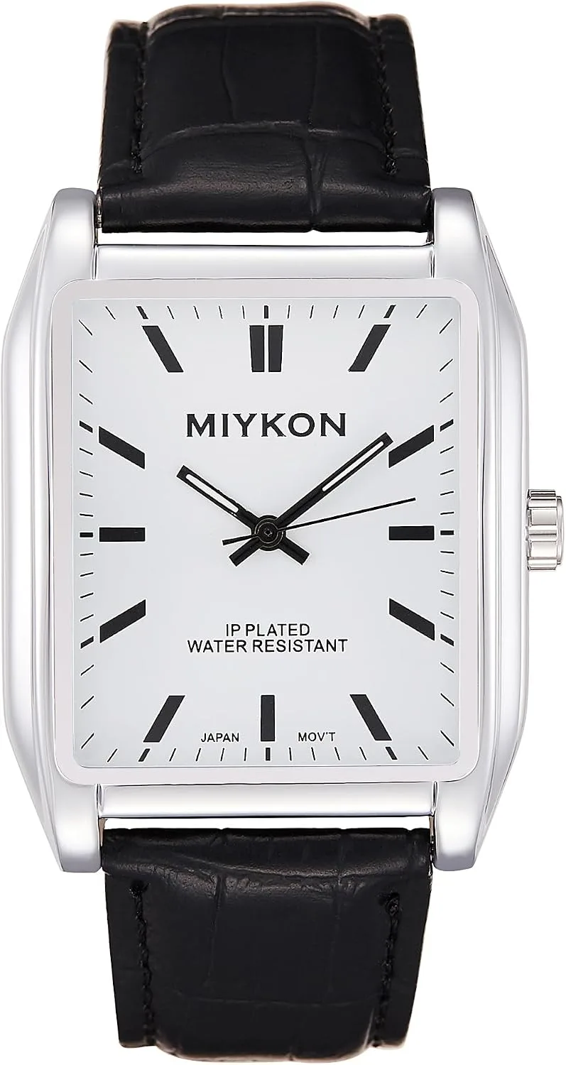 Miykon Men Vintage Tank Dress Watch, Genuine Leather Strap, Water Resistant
