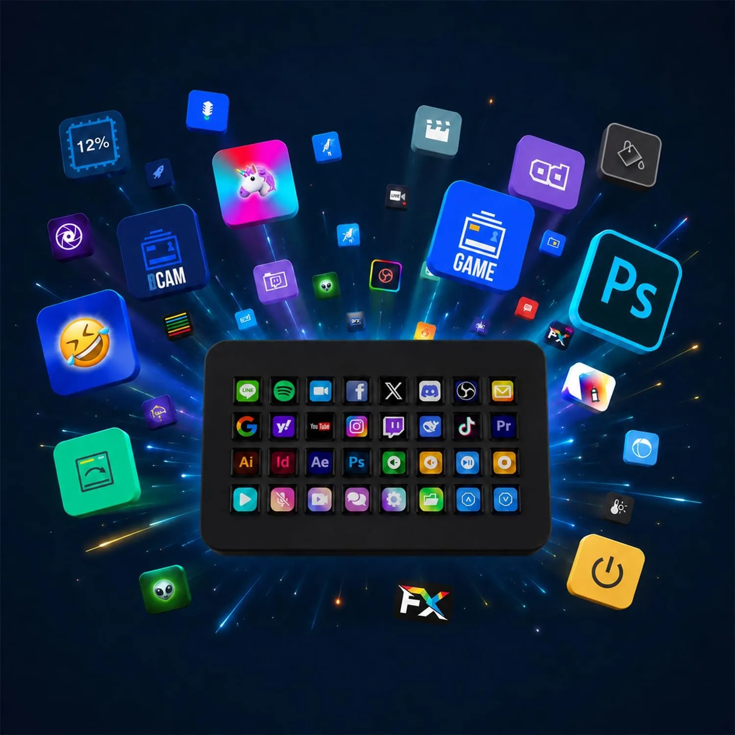 TreasLin/VSDinside XL Streaming Deck & Macro Keypad – 32 Customizable Keys with Scroll Wheels + RGB Light, Programmable Shortcut Keyboard for Gamers Creators Work on OBS Twitch Zoom Teams PS Excel