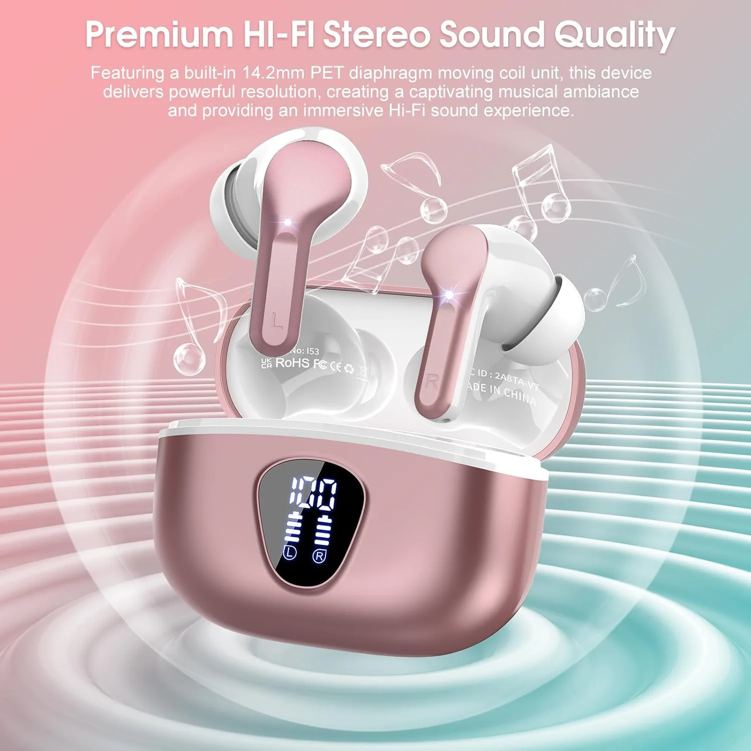 Wireless Earbuds, Bluetooth 5.4 Headphones HiFi Stereo, Bluetooth Earbuds