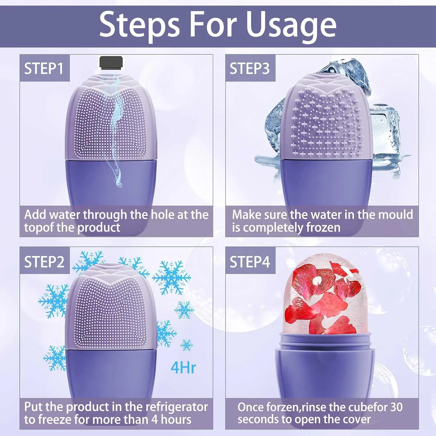 XHJRI Ice Face Roller Massager,Ice Cube Roller for Face, Eyes and Neck Naturally Conditioning and Skin Care,De-Puff Eye Bags,Reduce Migraine Pain,Reusable Massage Silicone Ice Mold (New Purple)