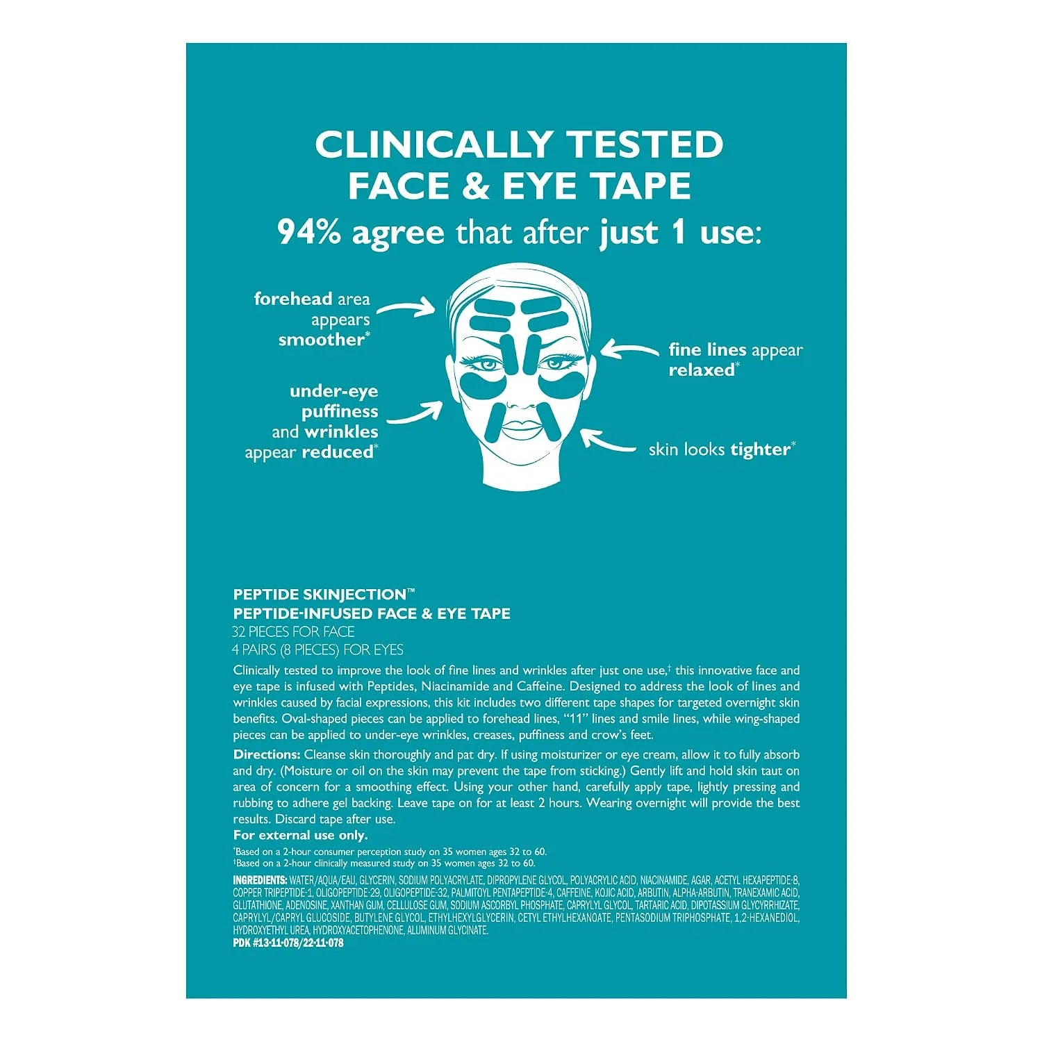 Peter Thomas Roth | Peptide Skinjection™ ​Peptide-Infused Face & Eye Tape | Face Tape For Wrinkles and Aging Skin | Peptide Face Tape