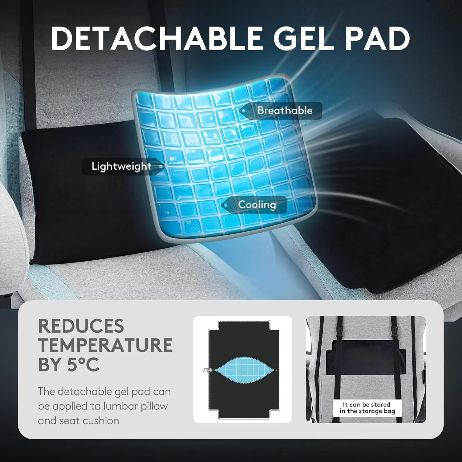 Gaming Chair,Office Chair with Massage,Gel Pad,Grey Blue