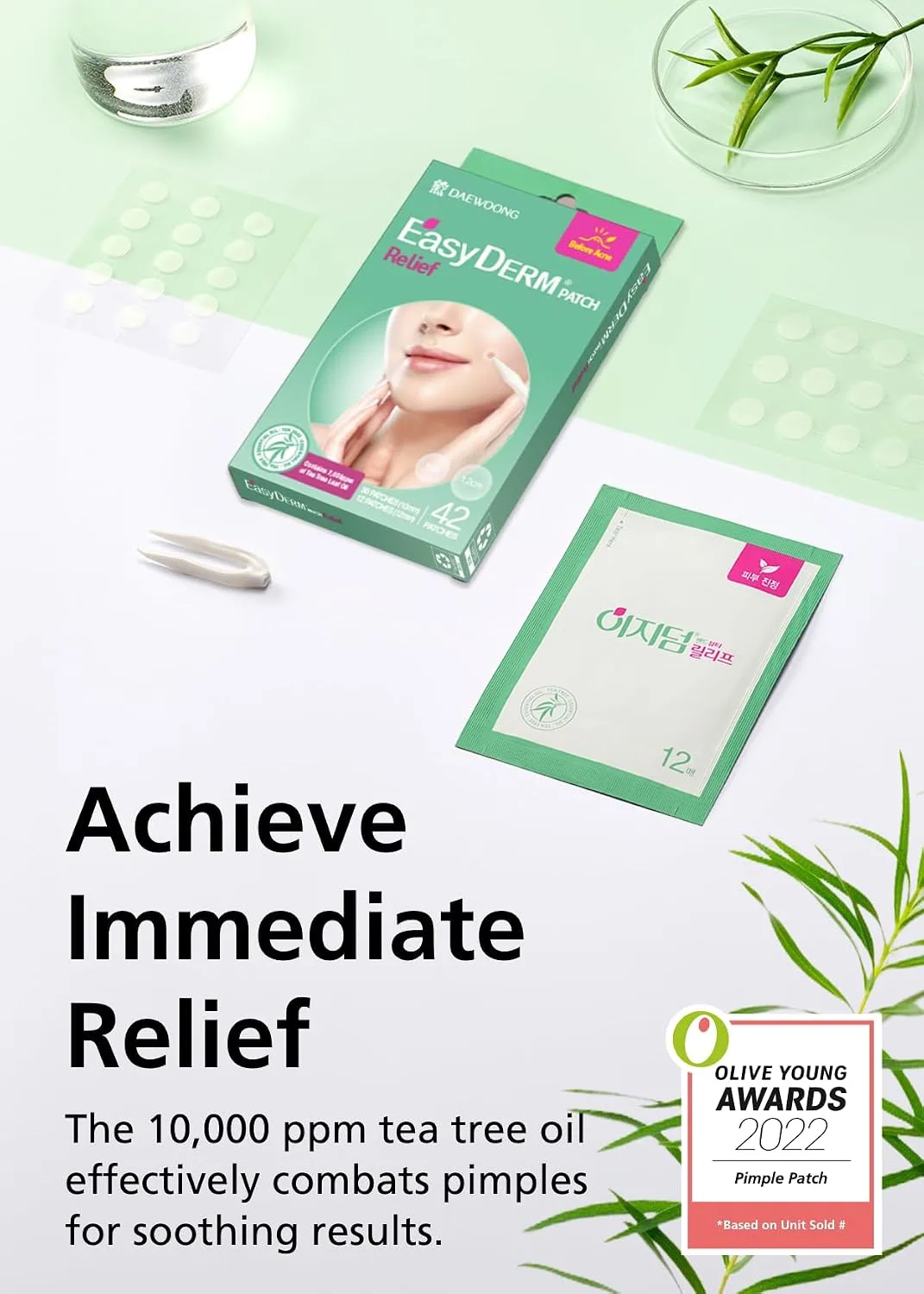 EasyDerm Relief Invisible Pimple Patch 42ea - Tea Tree Acne Care