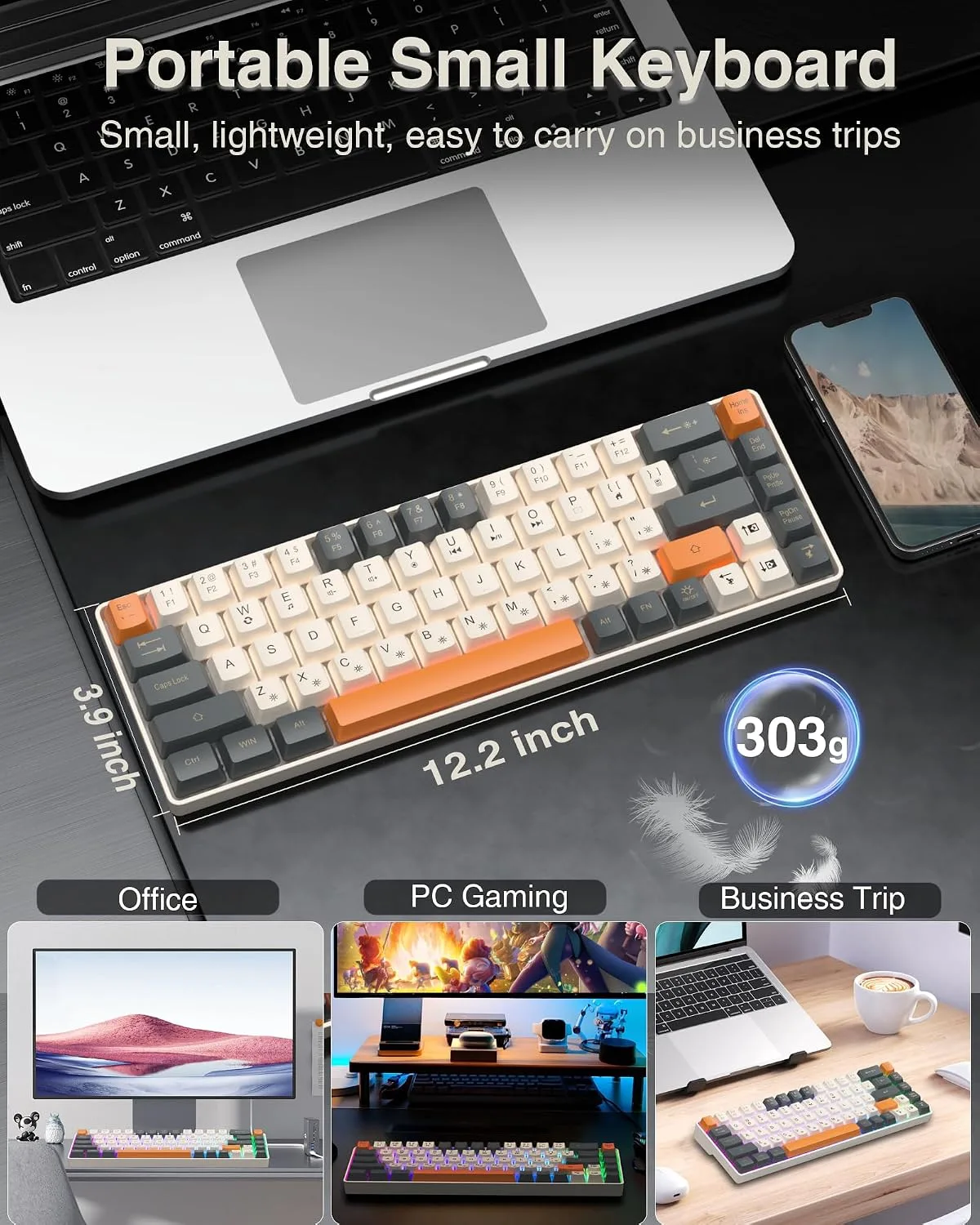 CORBOBO 60 Percent Keyboard RGB Backlit Gaming Keyboard USB-C Wired 68 Keys