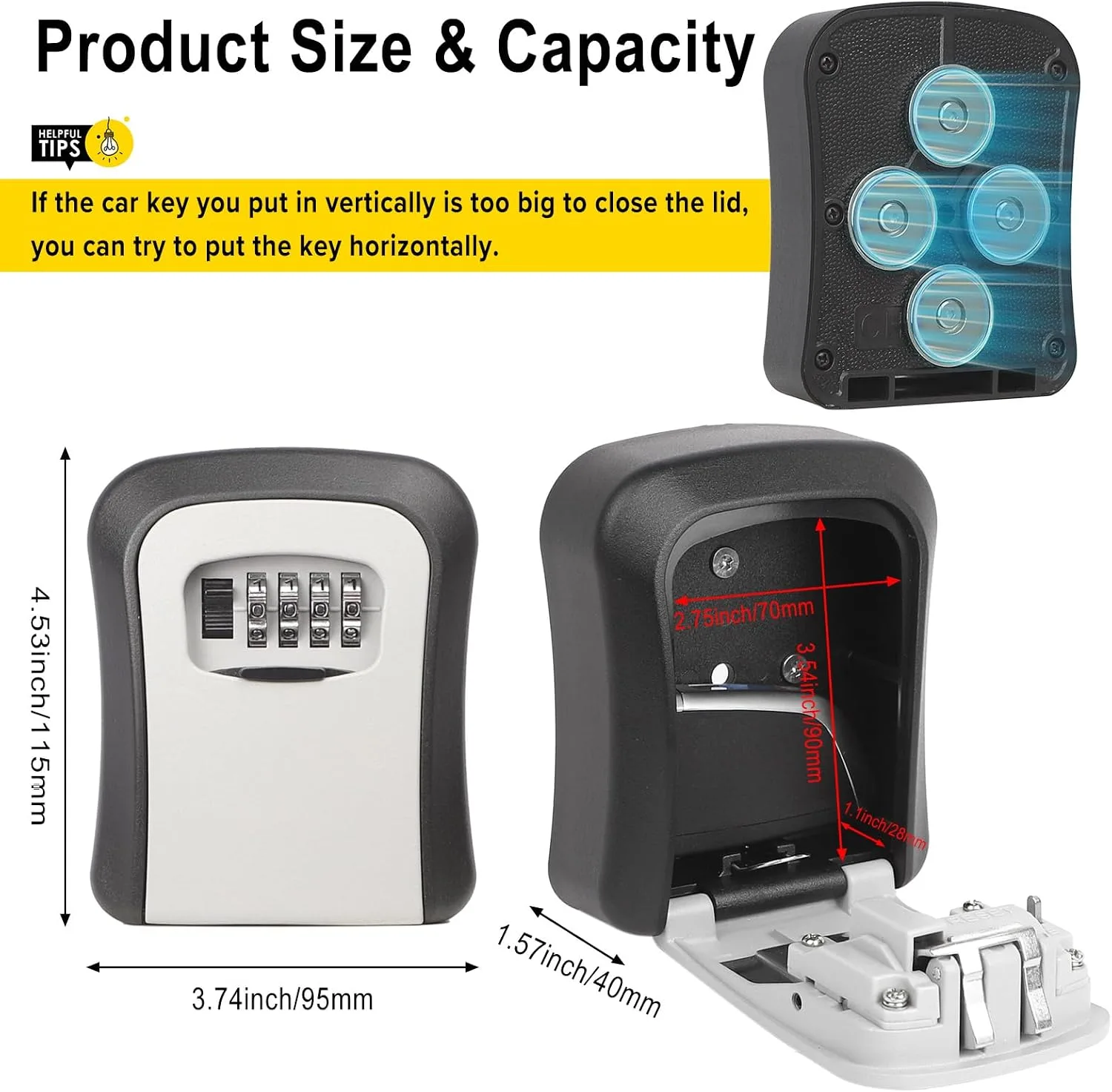 Magnetic Key Holder Under Car, Hide a Key Outside with Combination Lock Box, Resettable Safe Security Code Lockbox with 4 Strong Magnets, Anti-drop Magnetic Box for Under Car, Indoor, Outdoor (Grey)