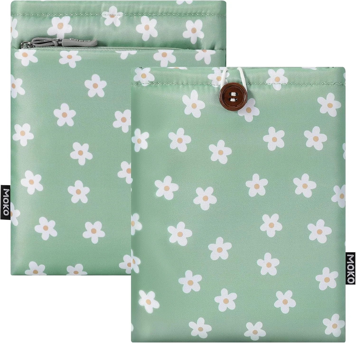 Estuche para lector electrónico MoKo 6-7 pulgadas con bordado de margaritas y bolsillo trasero verde