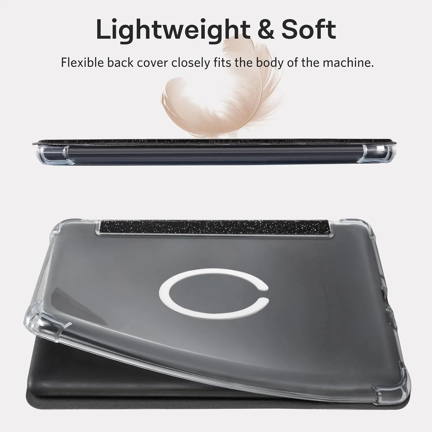 CoBak Magnetic Clear Case for 7" E-Reader - Compatible with iPhone MagSafe, for PopSockets Grips, for Belkin/Anker Wireless Charging Pads and Magnetic Stand,Black Glitter