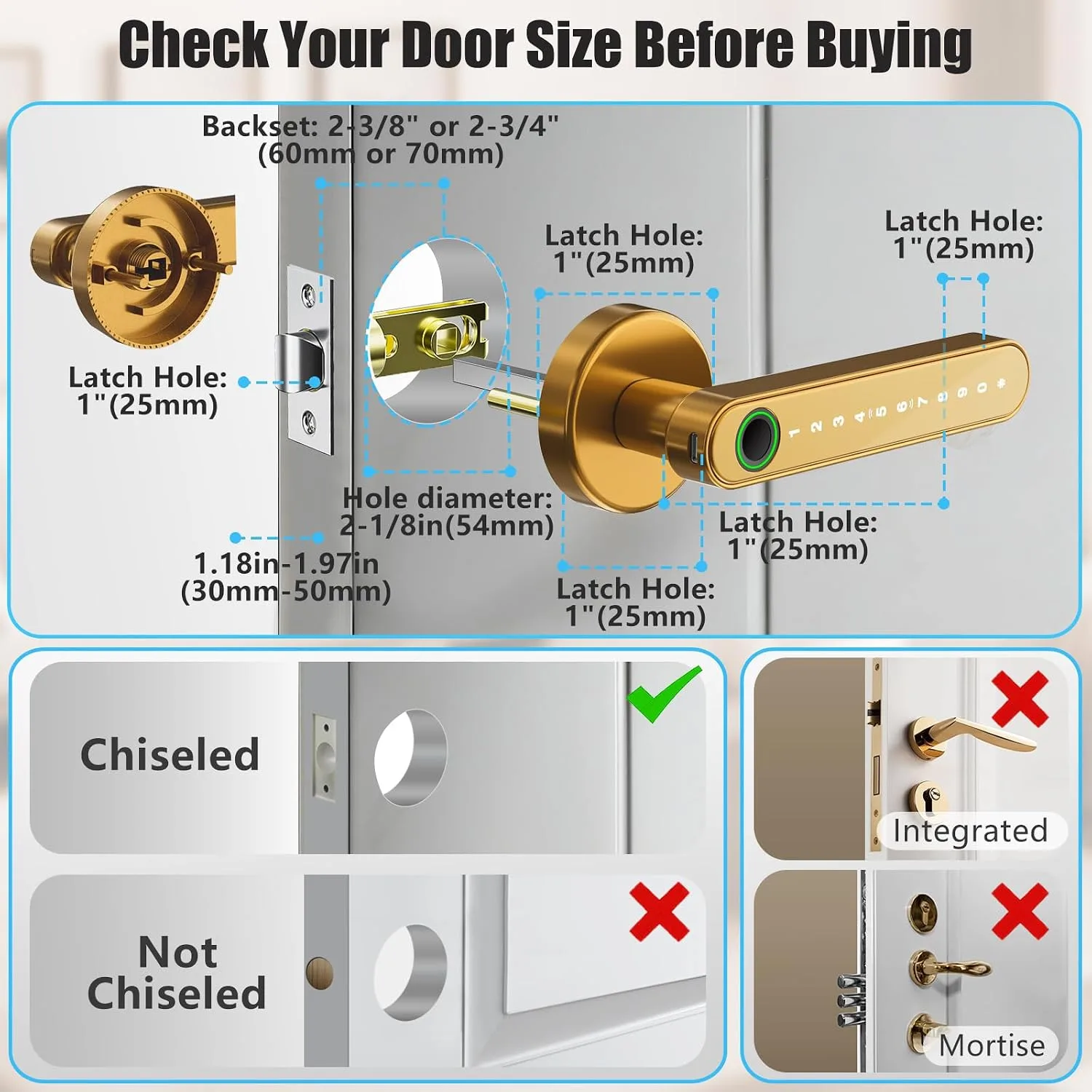 Smart Door Lock with Knob, Keyless Entry Door Locks with Handle, Fingerprint Door Knob for Bedroom/Front Door/Apartment,Generate Passcode Gold