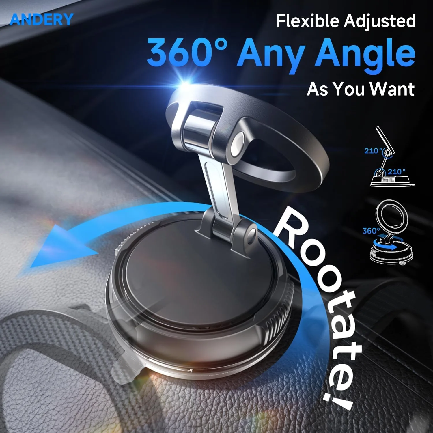 Compact Foldable Car Phone Holder for Magsafe [78+LBS Strongest Suction & 2400gf Strongest Magnetic] 360° Adjustable Car Phone Mount, Bedstand & Desk Mounts for iPhone 18-12 Pro Max (Carbon Fiber)