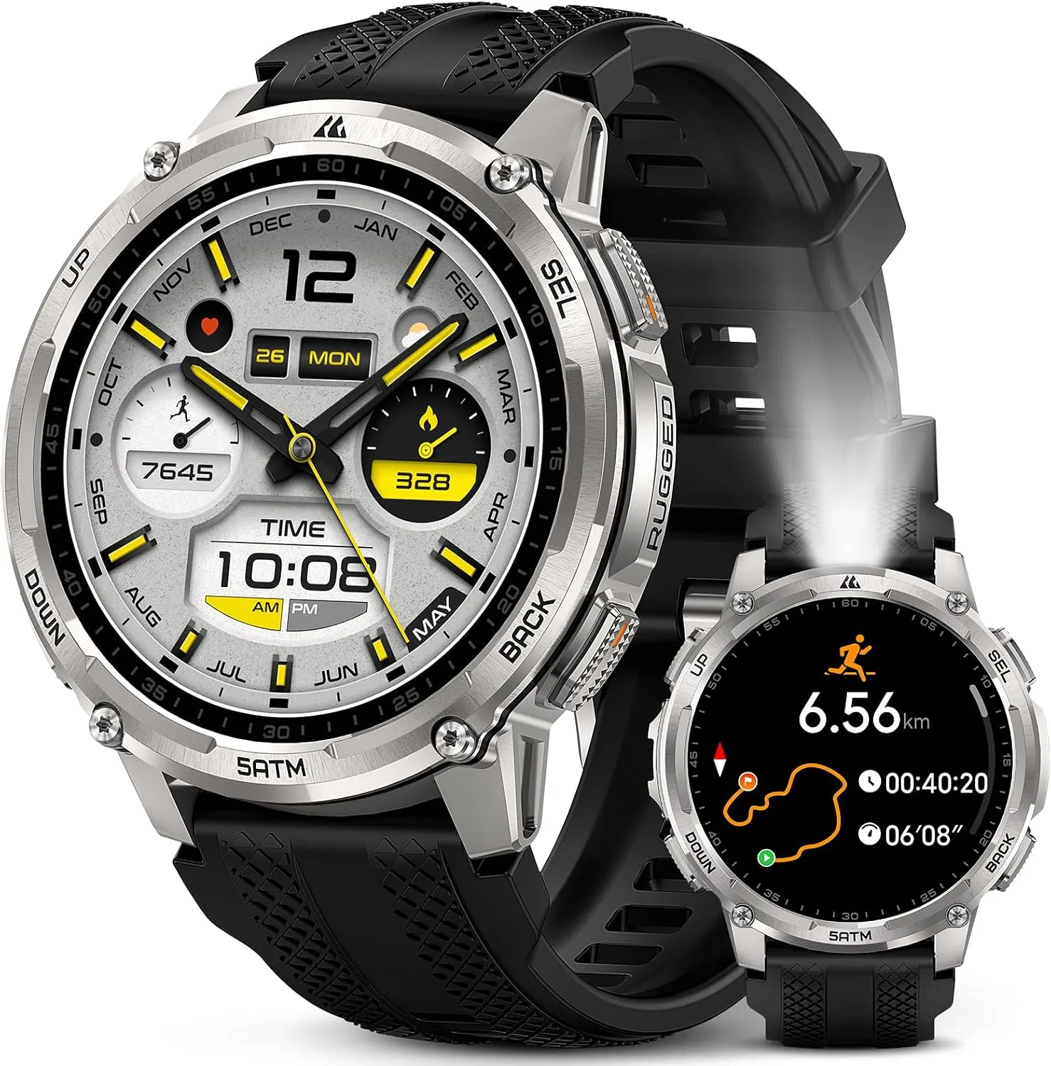KOSPET Tank T4C GPS Smart Watch, 5ATM & IP69K Waterproof, LED Flashlight