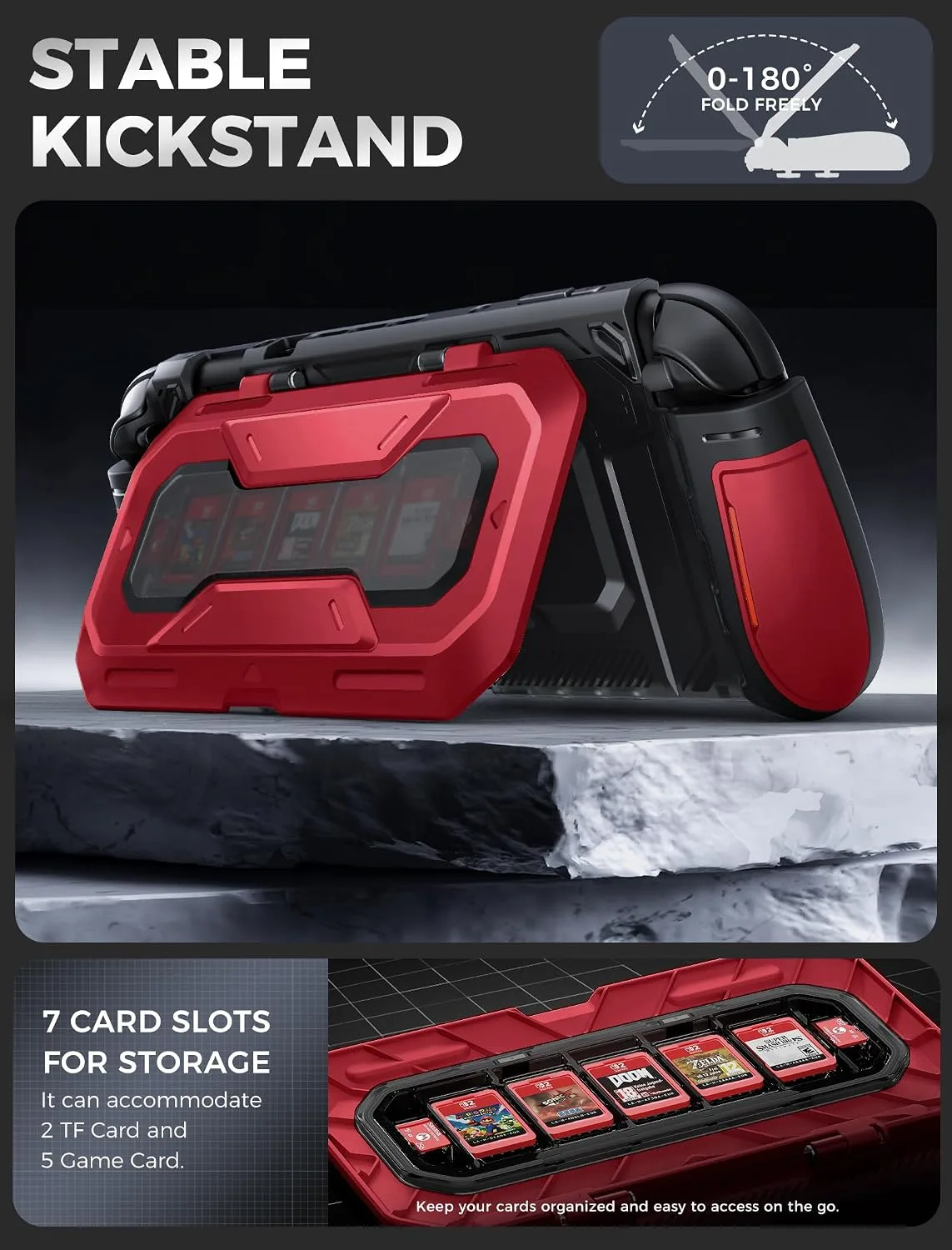 Mumba Titan Case for Nintendo Switch 2 with Kickstand & 7 Card Slots, Ruddy