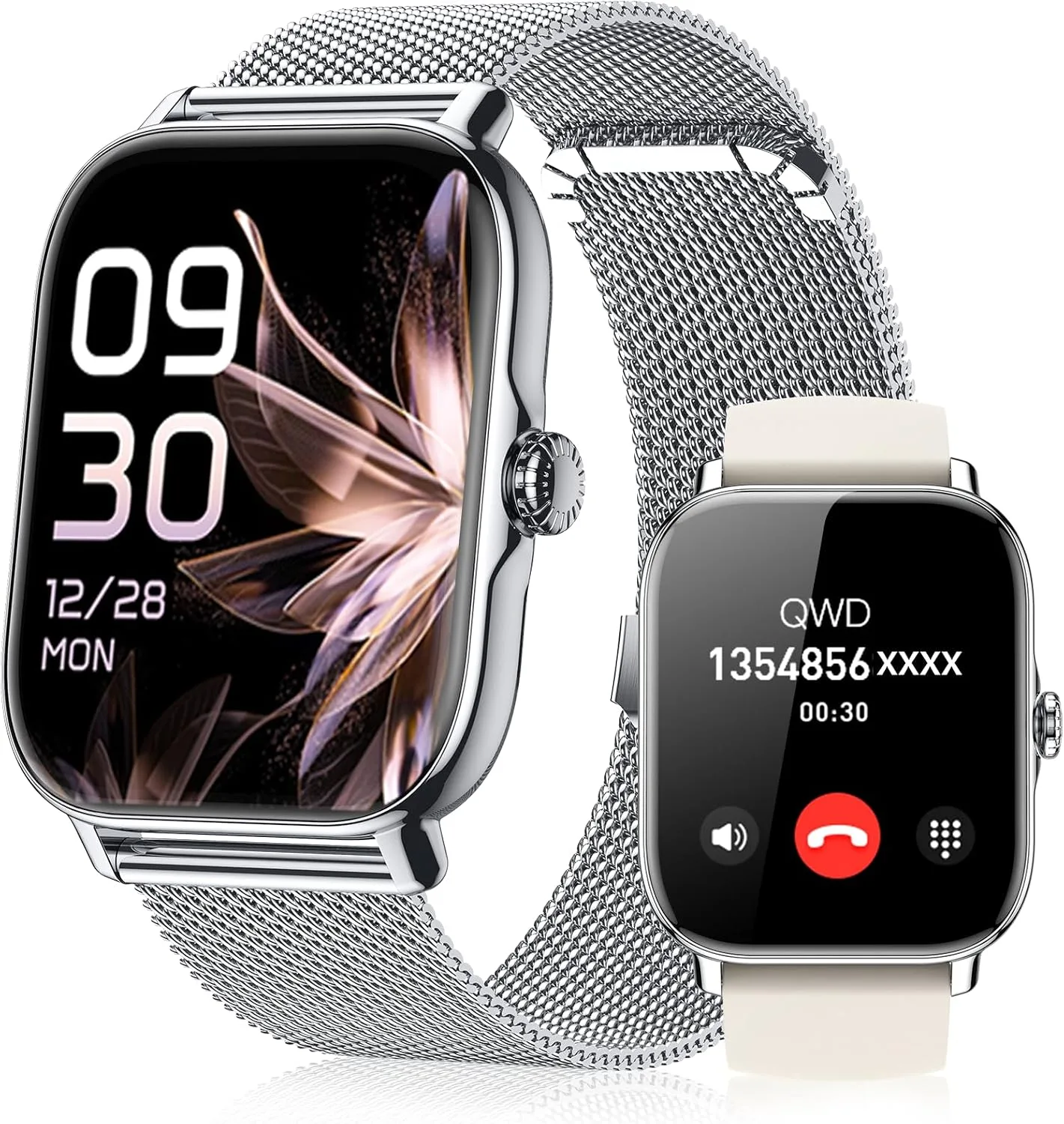 Smart Watch for Women Men- Answer/Make Call, IP68 Waterproof Fitness Tracker with Sleep Monitor,Smartwatch for Andriod iPhone Compatible (Silver Case w/Starlight & Siliver Milanese Band, 1.91)