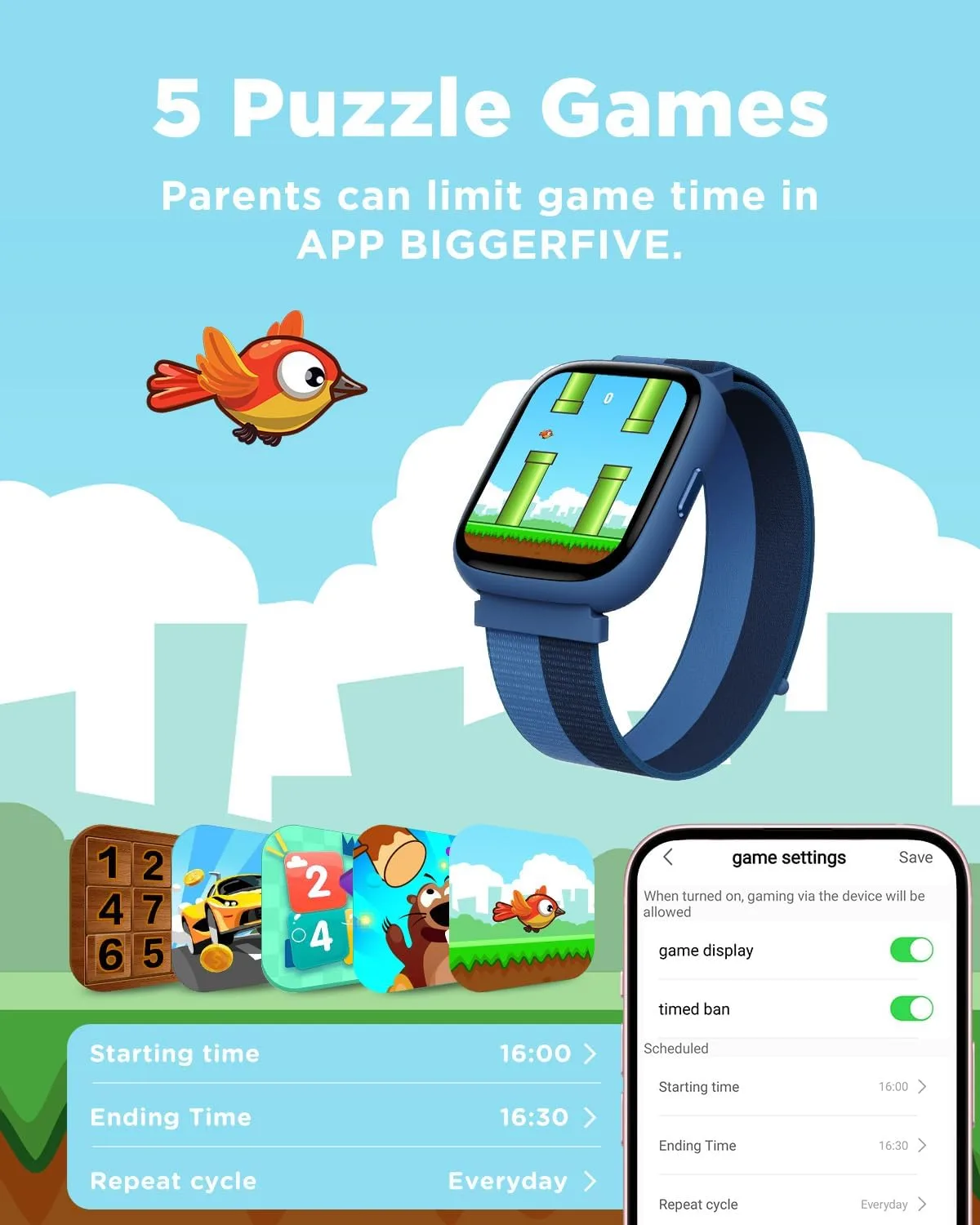 BIGGERFIVE Smart Watch for Kids, 1.8" Fitness Tracker Watch with Pedometer