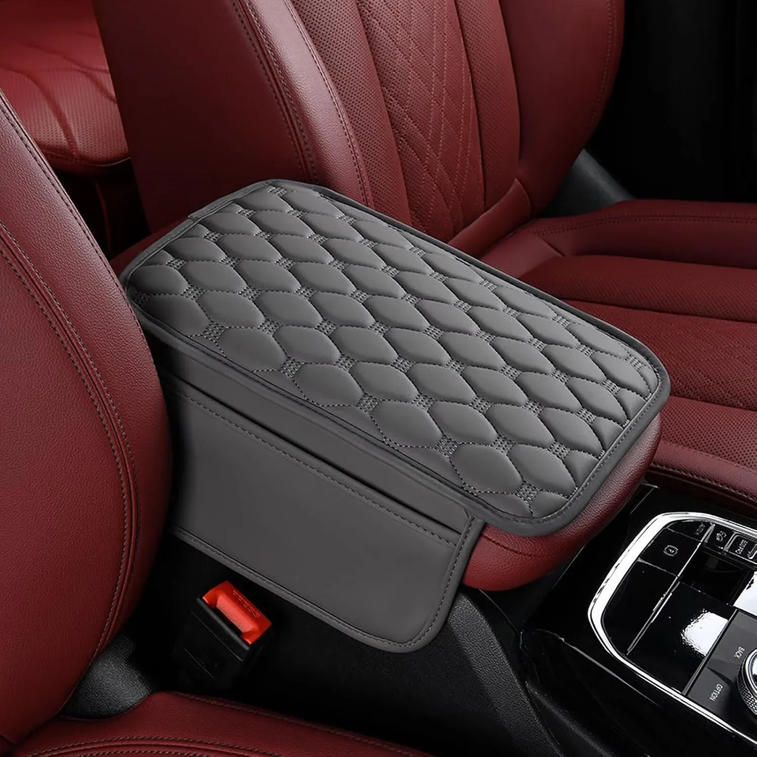 BNMFFYU Car Center Console Cover Fit for Toyota Camry: Leather Car Armrest Cover Cushion with 2 Storage Bags - Car Accessories Console Arm Rest Protector(002# Grey)