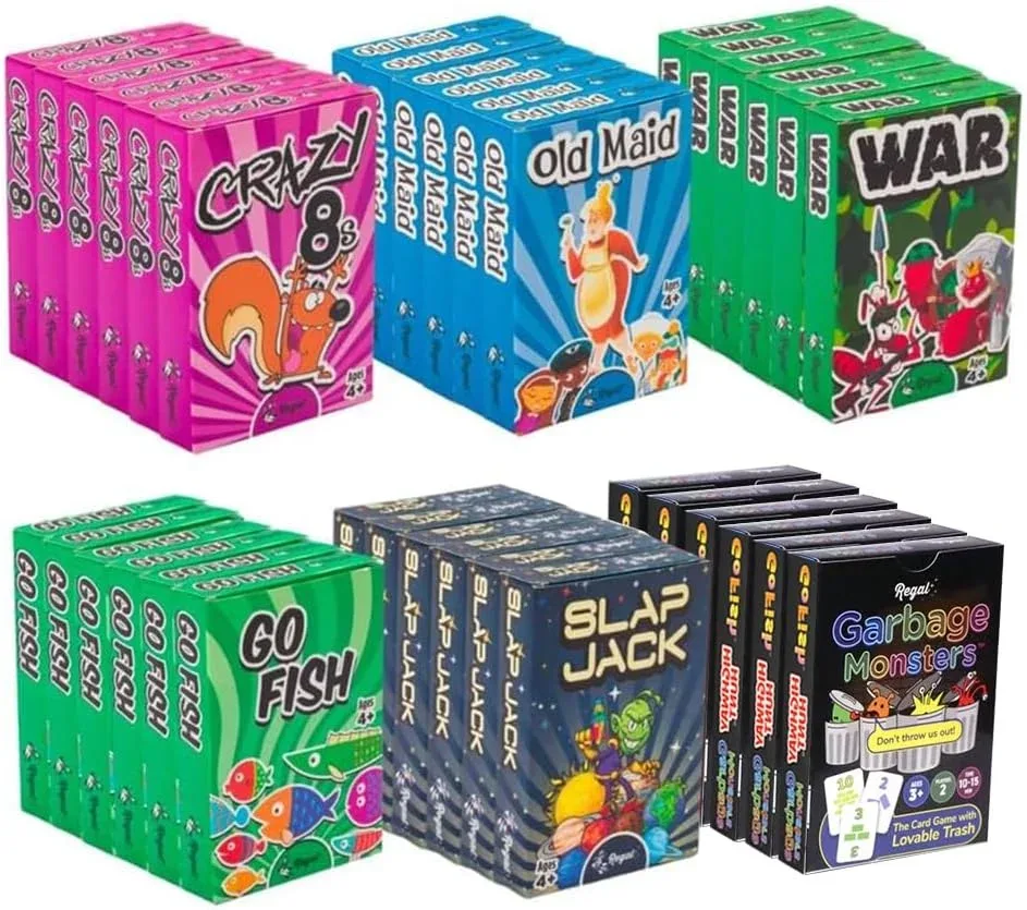 Regal Games Card Games for Kids - Go Fish, Crazy 8's, Old Maid, Slap Jack, Garbage Monsters, War - Simple & Fun Classic