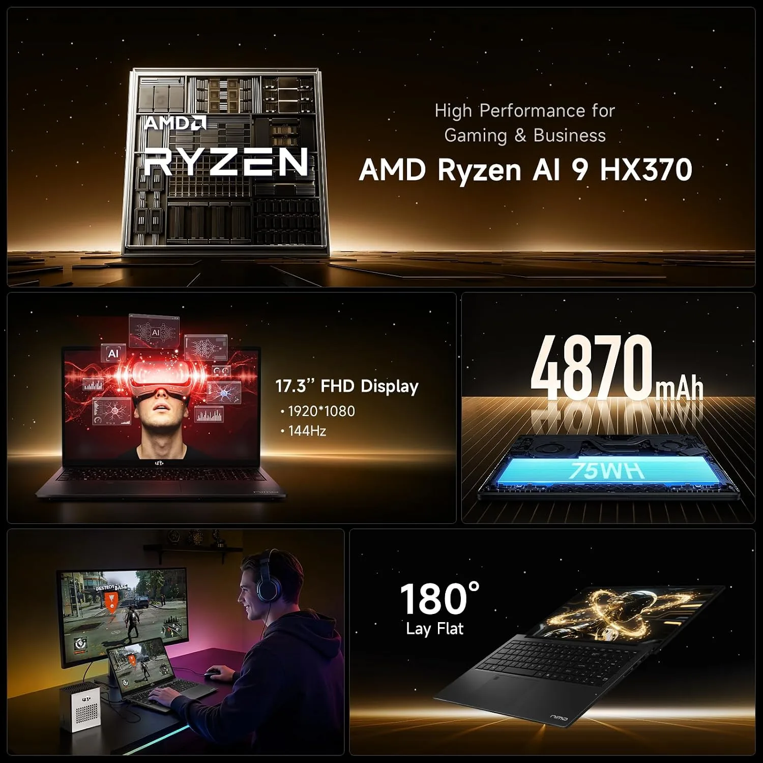 NIMO 17.3 AI Copilot+ Laptop, 12 Core AI 9 HX 370 32GB 5600MHz DDR5 1TB SSD
