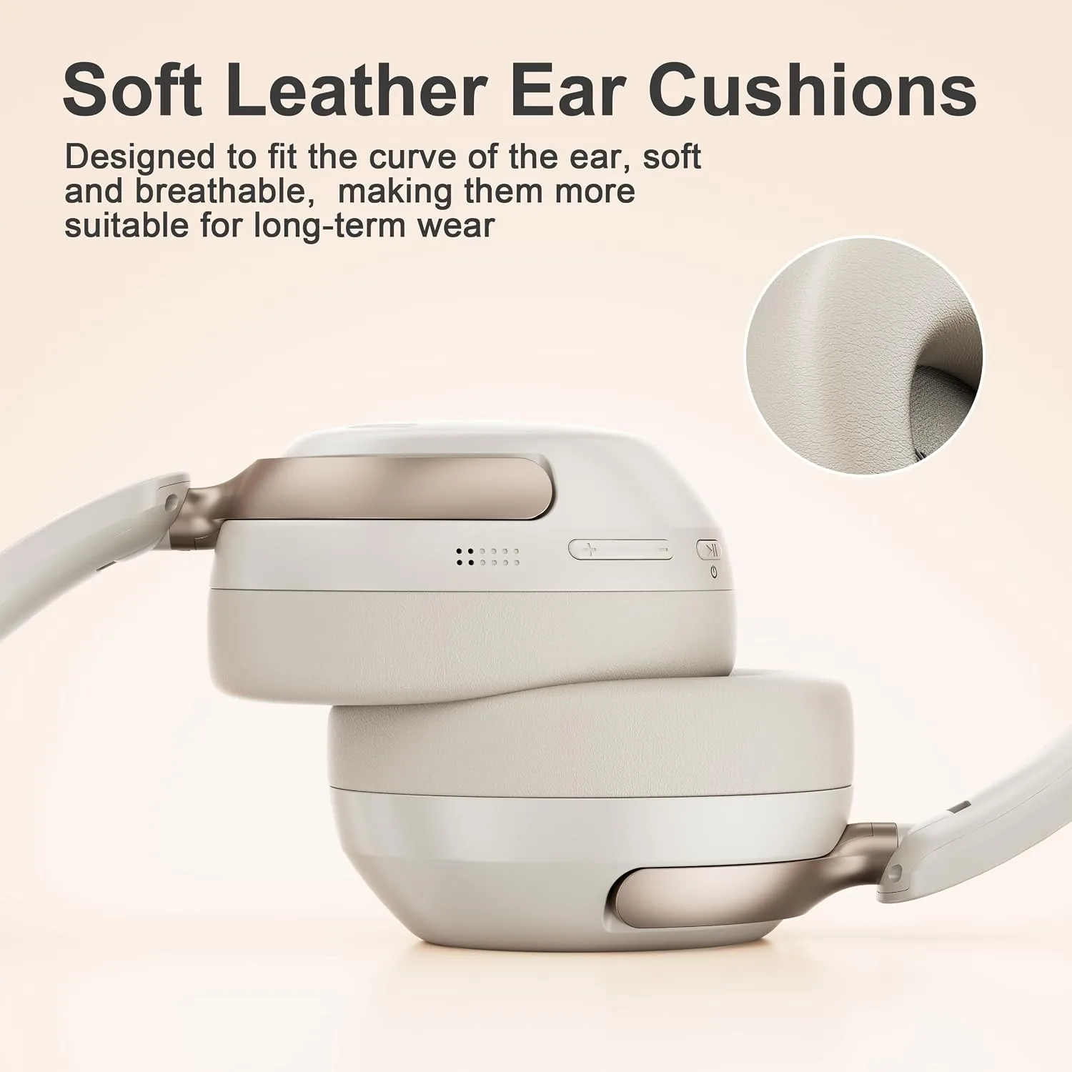 LORELEI QC30 Hybrid Active Noise Cancelling Headphones,Over-Ear Wireless Bluetooth,Beige Protein Leather, Active Noise Control & Transparency Mode,Deep Bass, Built-in Mic