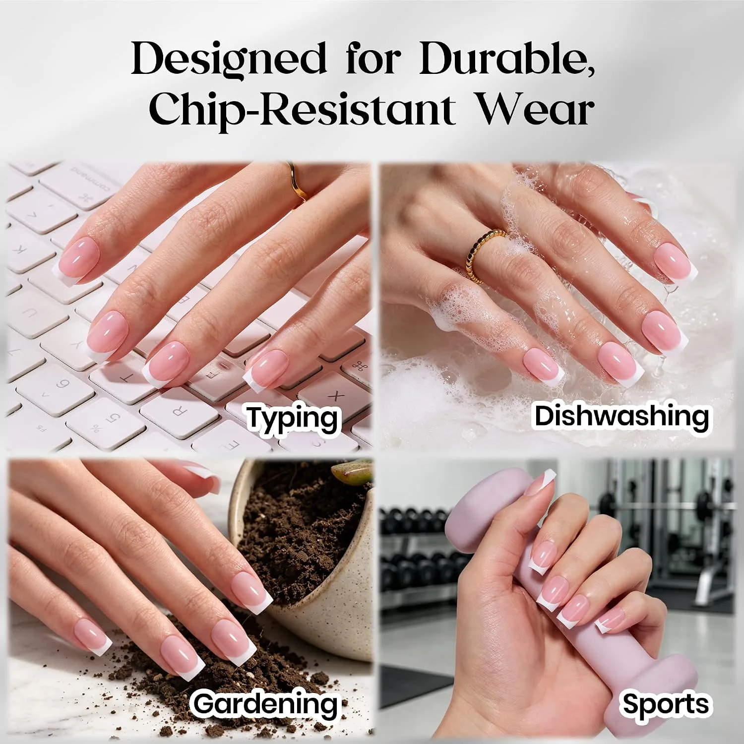 Beetles French Tip Press On Nails Pink, Short Square, 30 Pcs