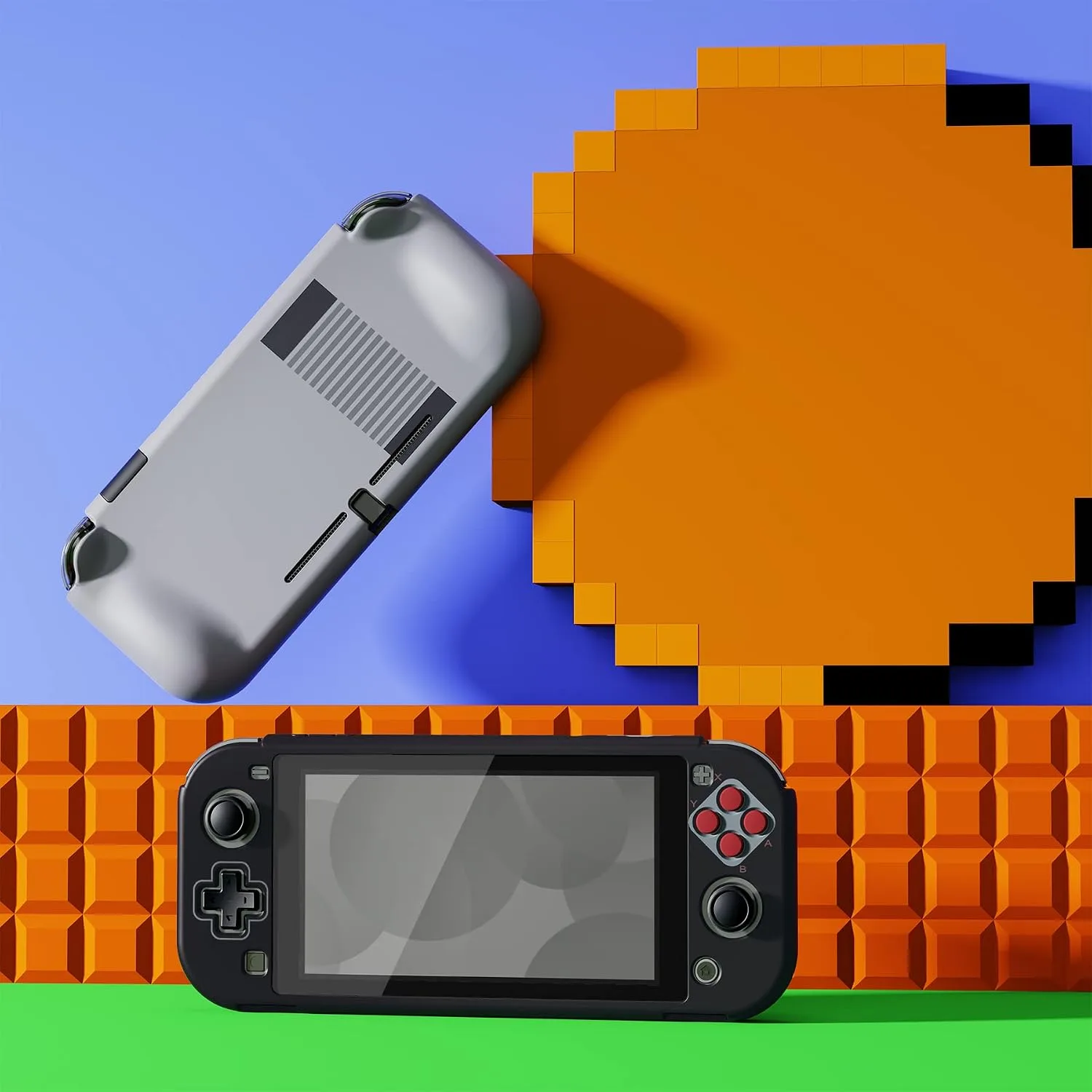 PlayVital ZealProtect Protective Case for Nintendo Switch Lite, Hard Shell Ergonomic Grip Cover for Nintendo Switch Lite w/Screen Protector & Thumb Grip Caps & Button Caps - Classics NES Style