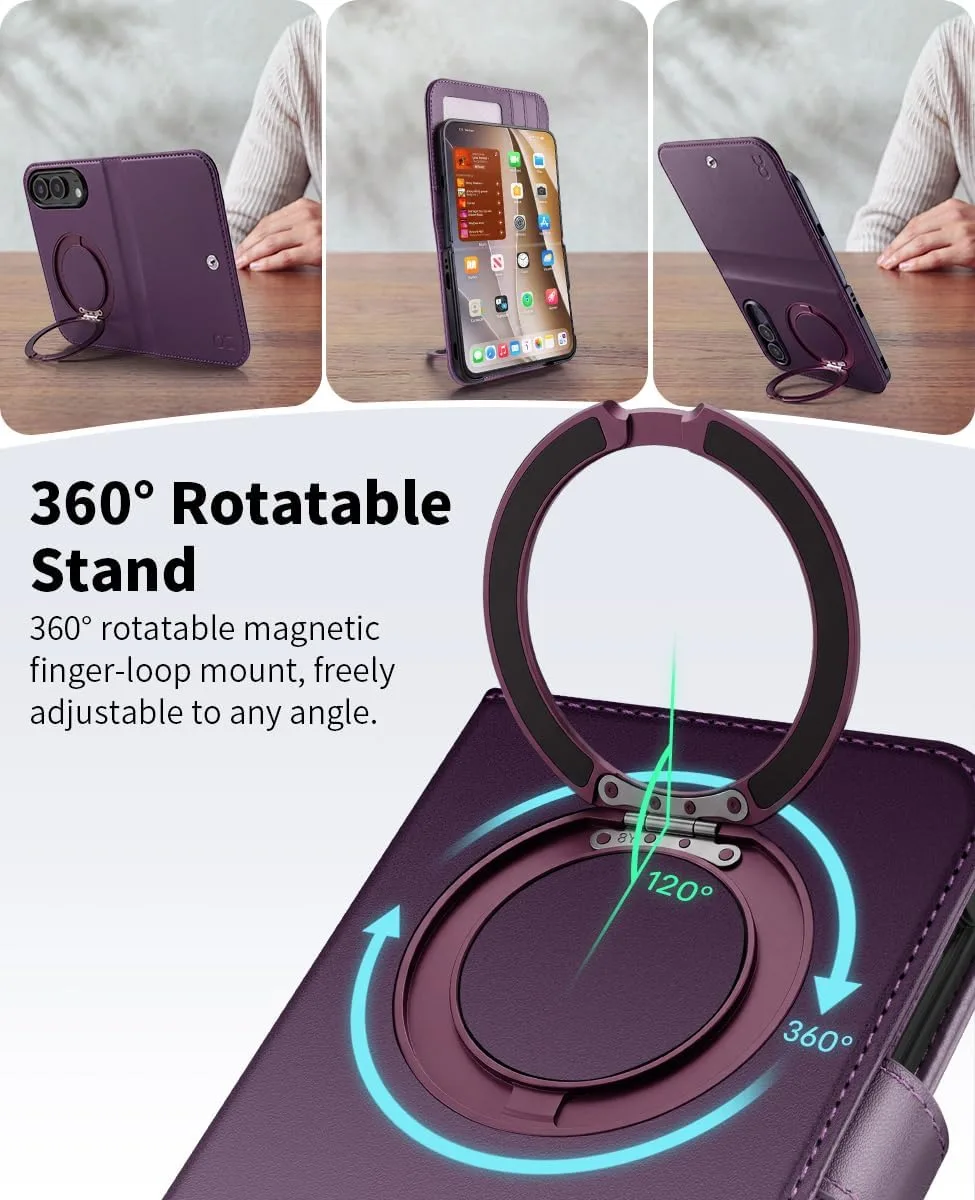 OCASE for iPhone Duo Wallet Case with Ring Stand, Card Holder, Purple