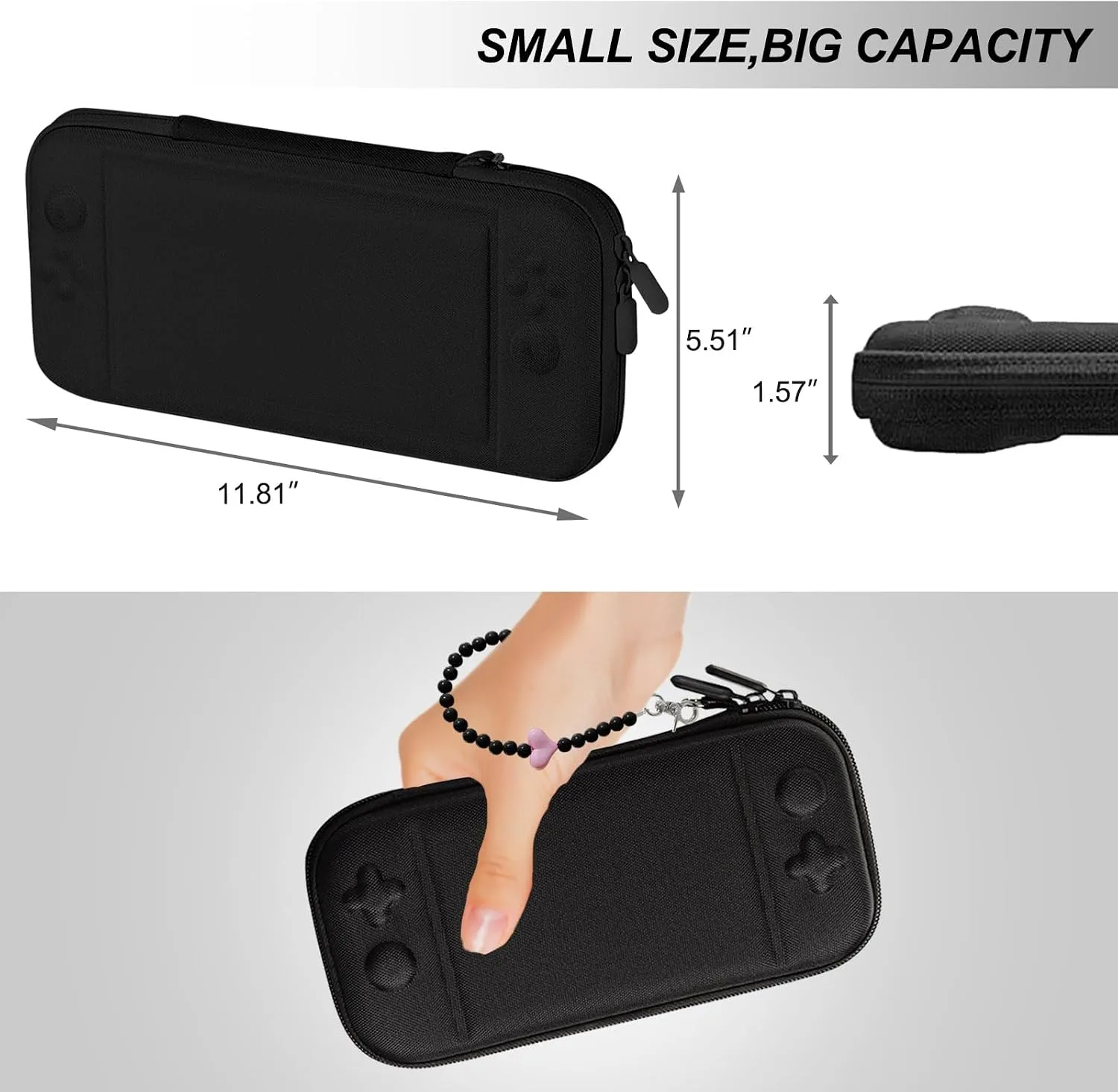 Cute Travel Carrying Case for Switch 2 2025 with Silicone j-con Covers, Thumb Grip Caps, Screen Protector, Love Heart Strap and Embroidery stickers for Girls Women, Black