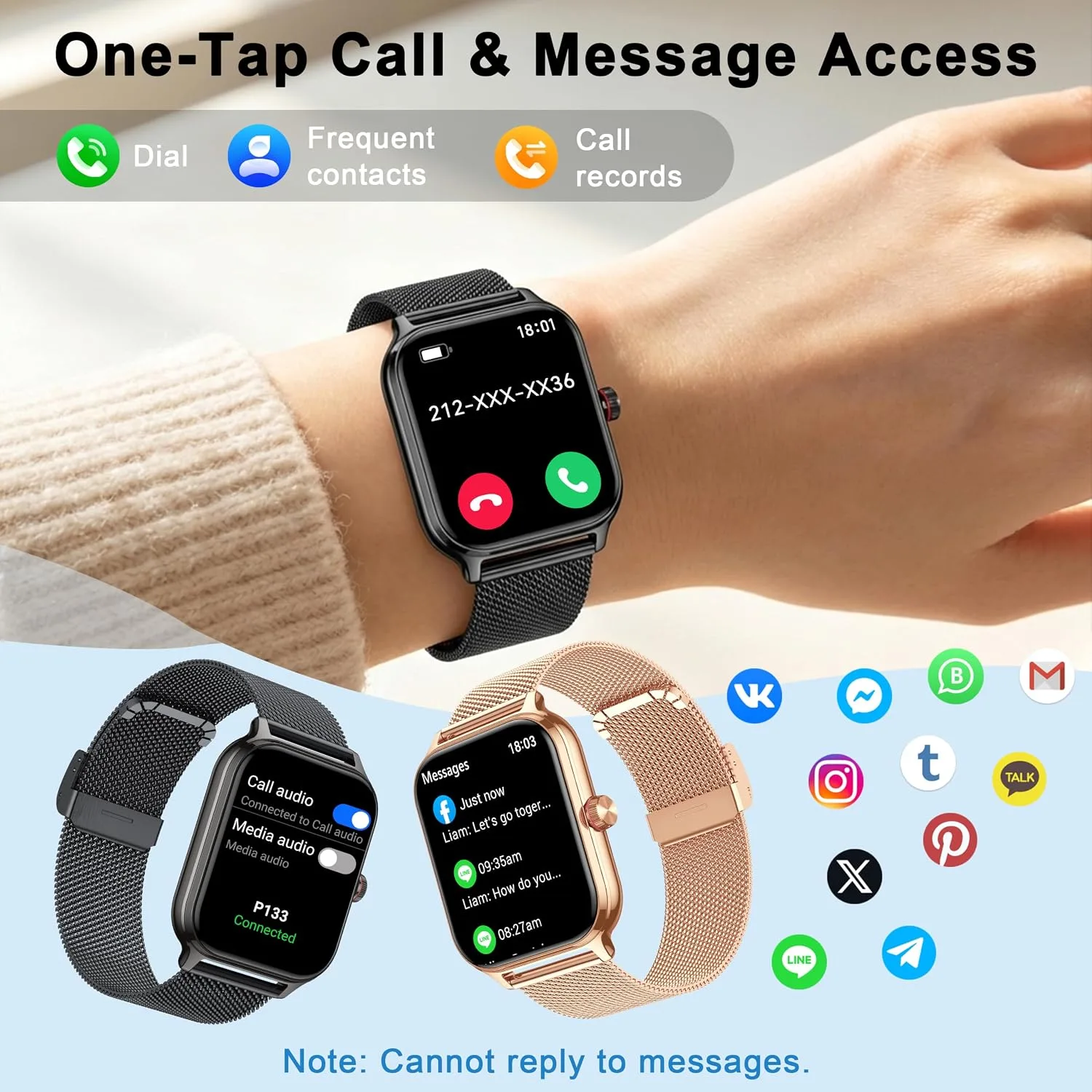 Smart Watch Women Men, 1.96" Reloj Inteligente para Mujer, Fitness Tracker, Blood Pressure/Heart Rate/SpO2 & Sleep Monitor, 110+ Sport Modes, Make/Answer Call, Voice Assistant for iOS Android